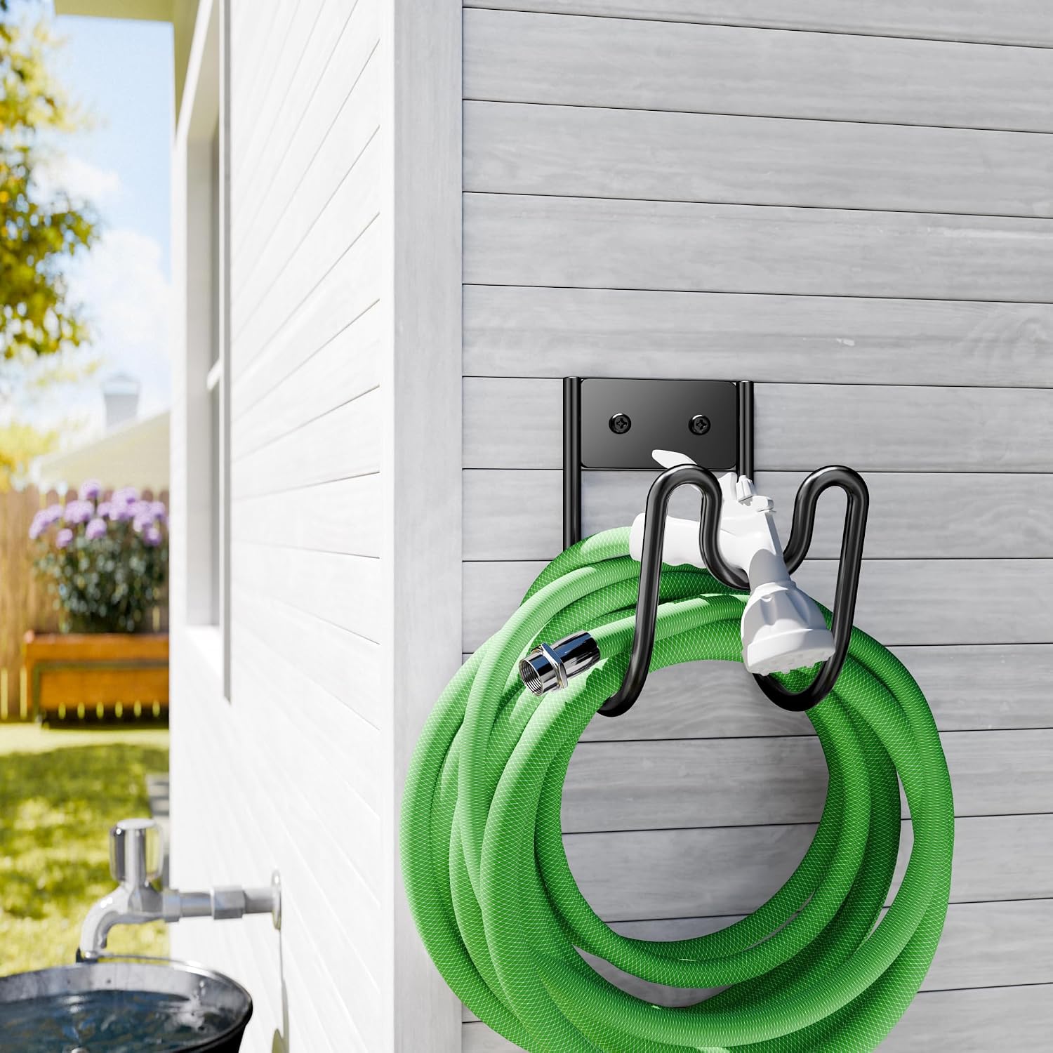 Black Metal Garden Hose Holder - Wall Mounted Water Hose Holder - photo 2