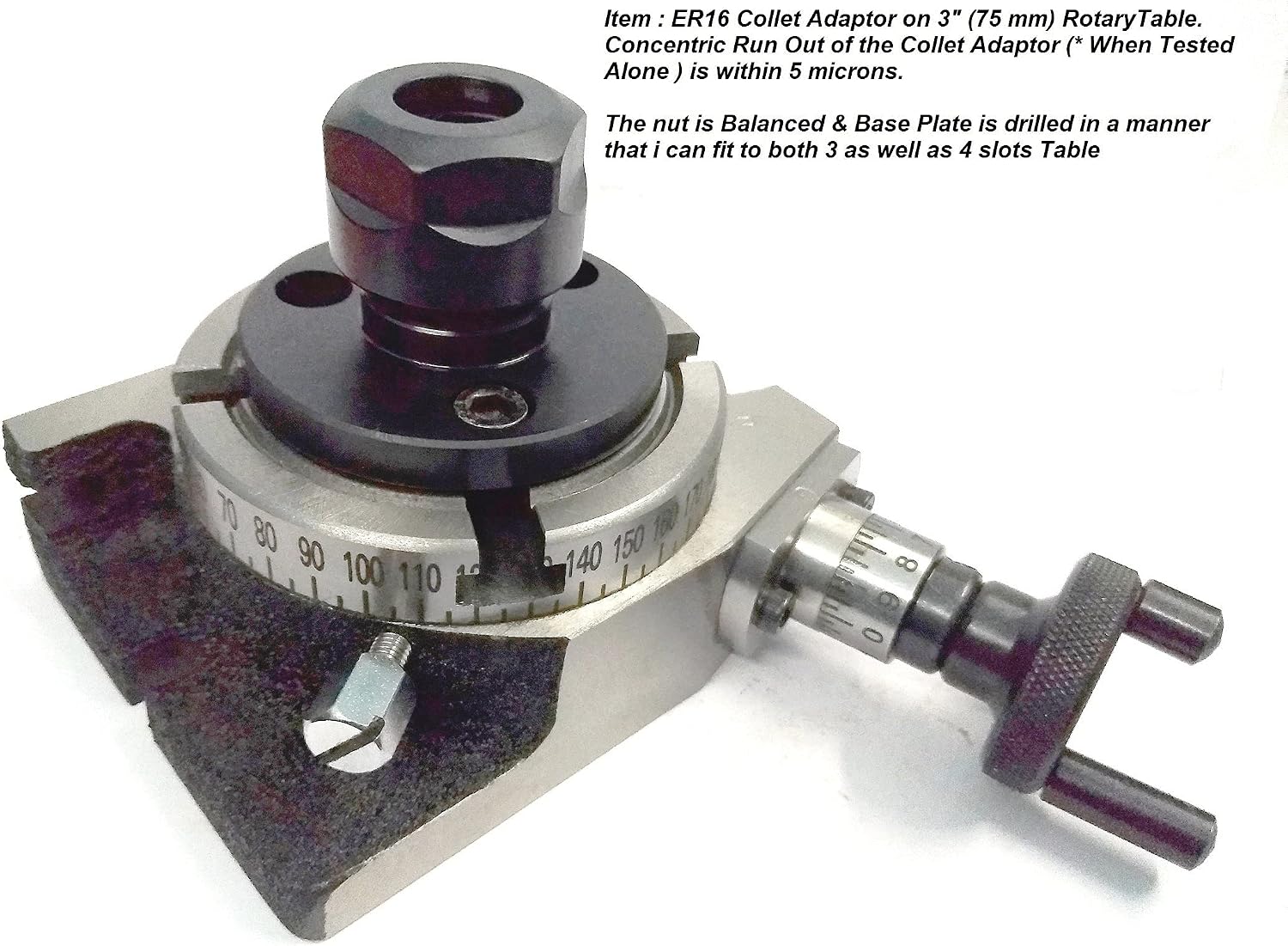 Rotary Table 3"/ 80 mm with ER-16 Collet Adapter for Instant Milling Machine Engineering Tools