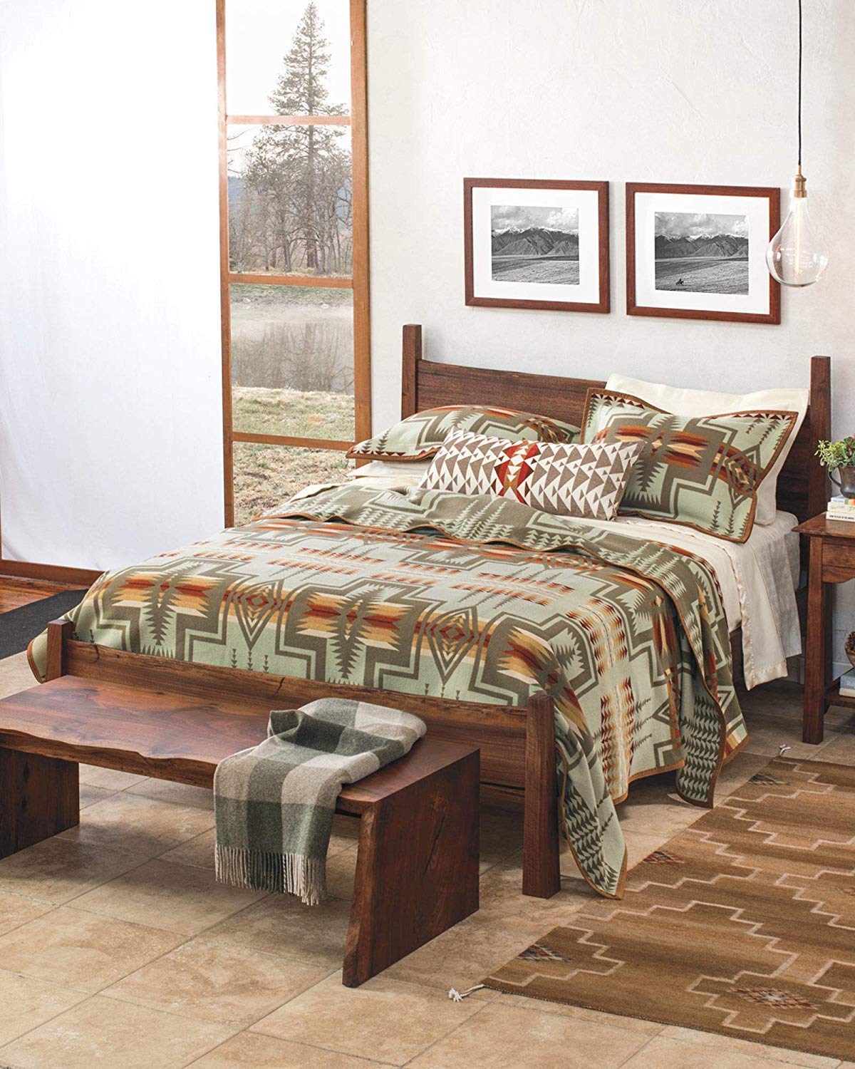 Pendleton Harding Jacquard Wool Bed Throw Blanket Thyme King Size