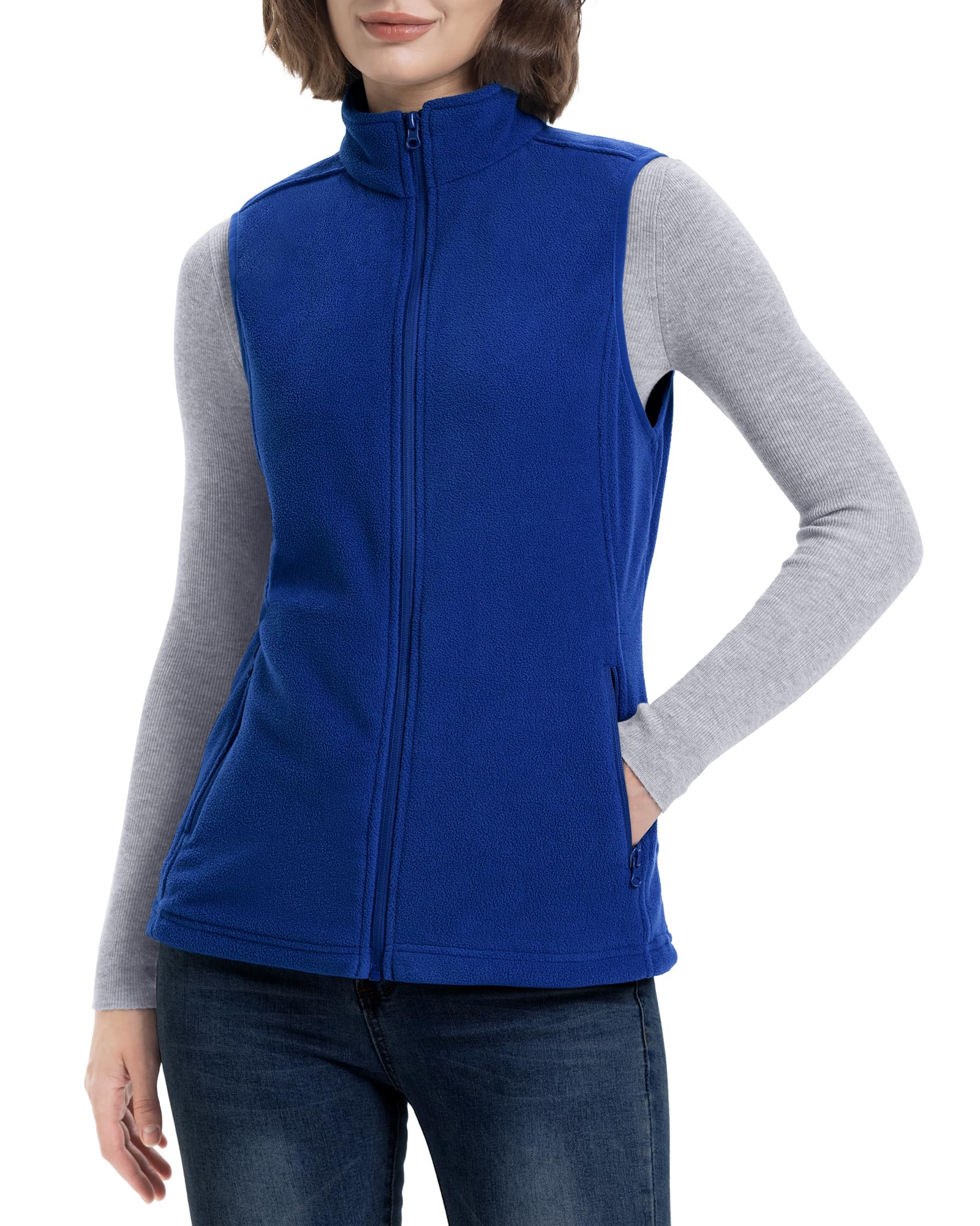 33,000ft Damen Fleece Weste Jacke Standkragen Ultraleicht Outdoor Westen Tops mit Taschen Reißverschluss Gilets Damenweste