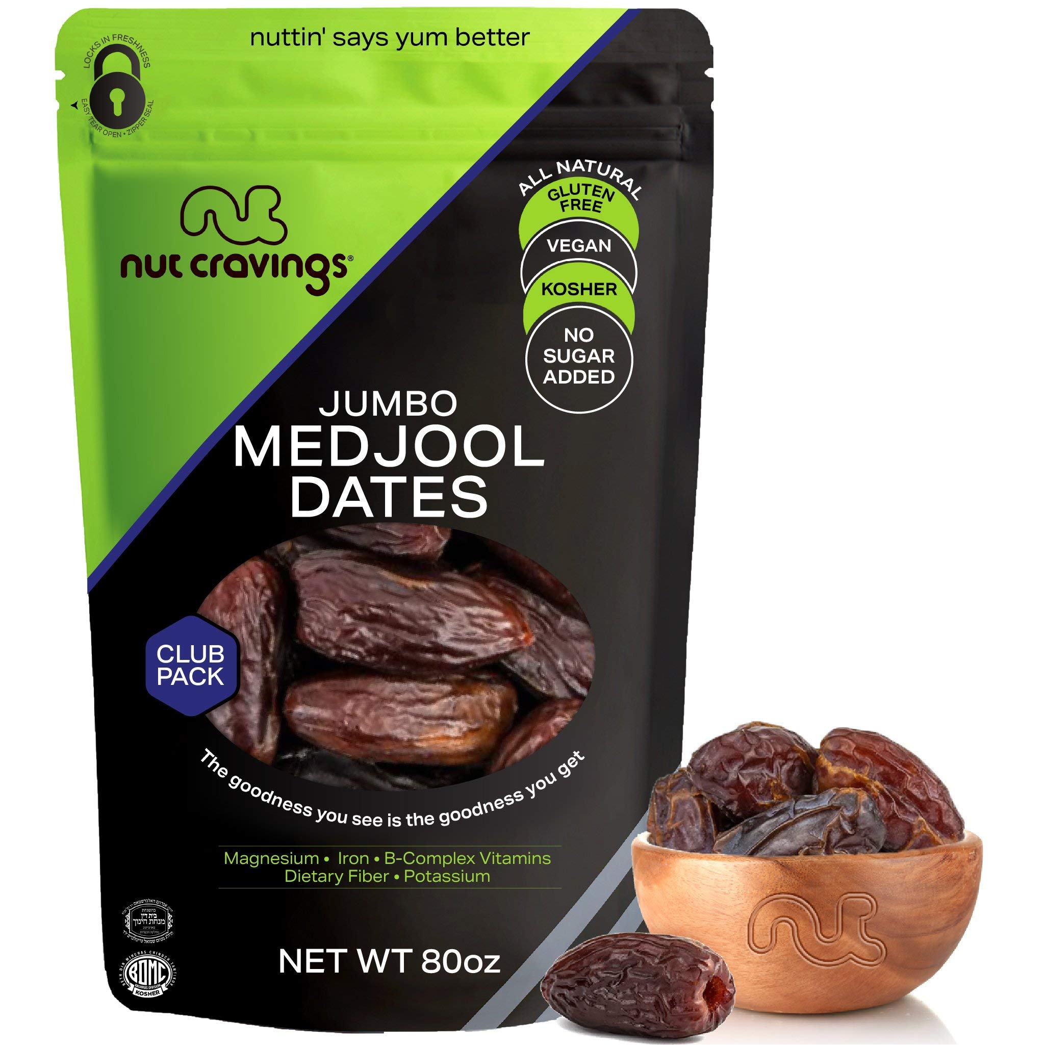 Buy Sun Dried Jumbo Medjool Dates, No Sugar Added (80oz 5 LB) Packed Fresh in Resealable Bag