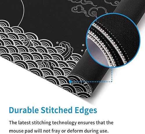 Miniatura 6 de Alfombrilla de mouse japonesa para juegos de olas marinas, color negro, grande, alfombrilla de mouse extendida de 31.5 x 11.8 pulgadas, 0.118 in de
