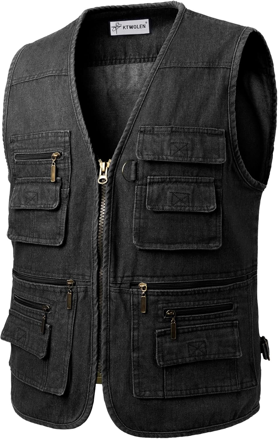 Men's Denim Vest Sleeveless Jeans Jacket Multi Pockets Heavy Duty Jean Vest