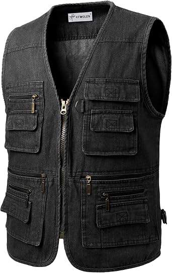 Men's Denim Vest Sleeveless Jeans Jacket Multi Pockets Heavy Duty Jean Vest