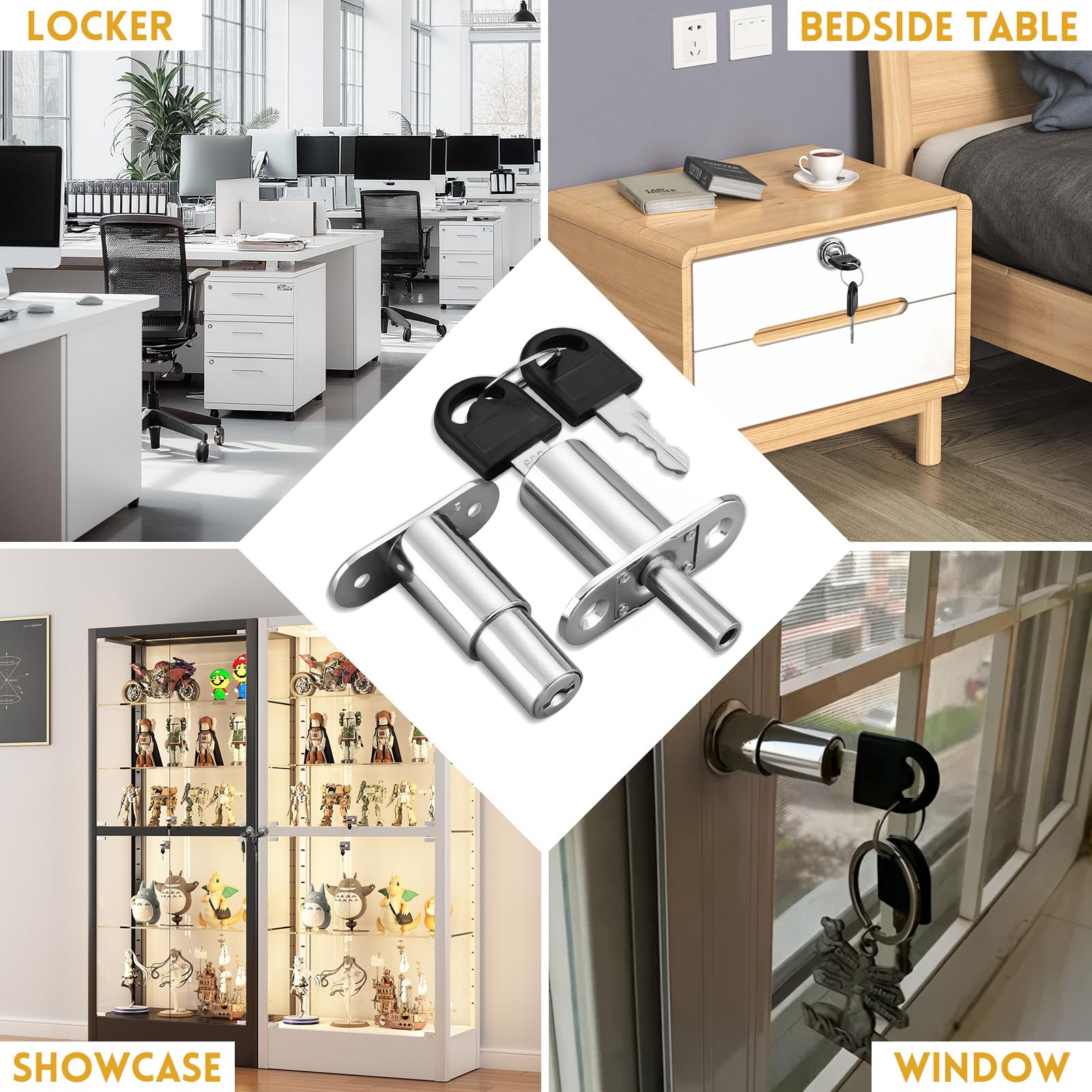 Cutefly 4 sztuki szafek Cam Lock, zamek szuflady ze stopu cynku, zamek cylindryczny do witryn, szafek na akta, szuflad, mebli i innych przedmiotów, które muszą być zamknięte