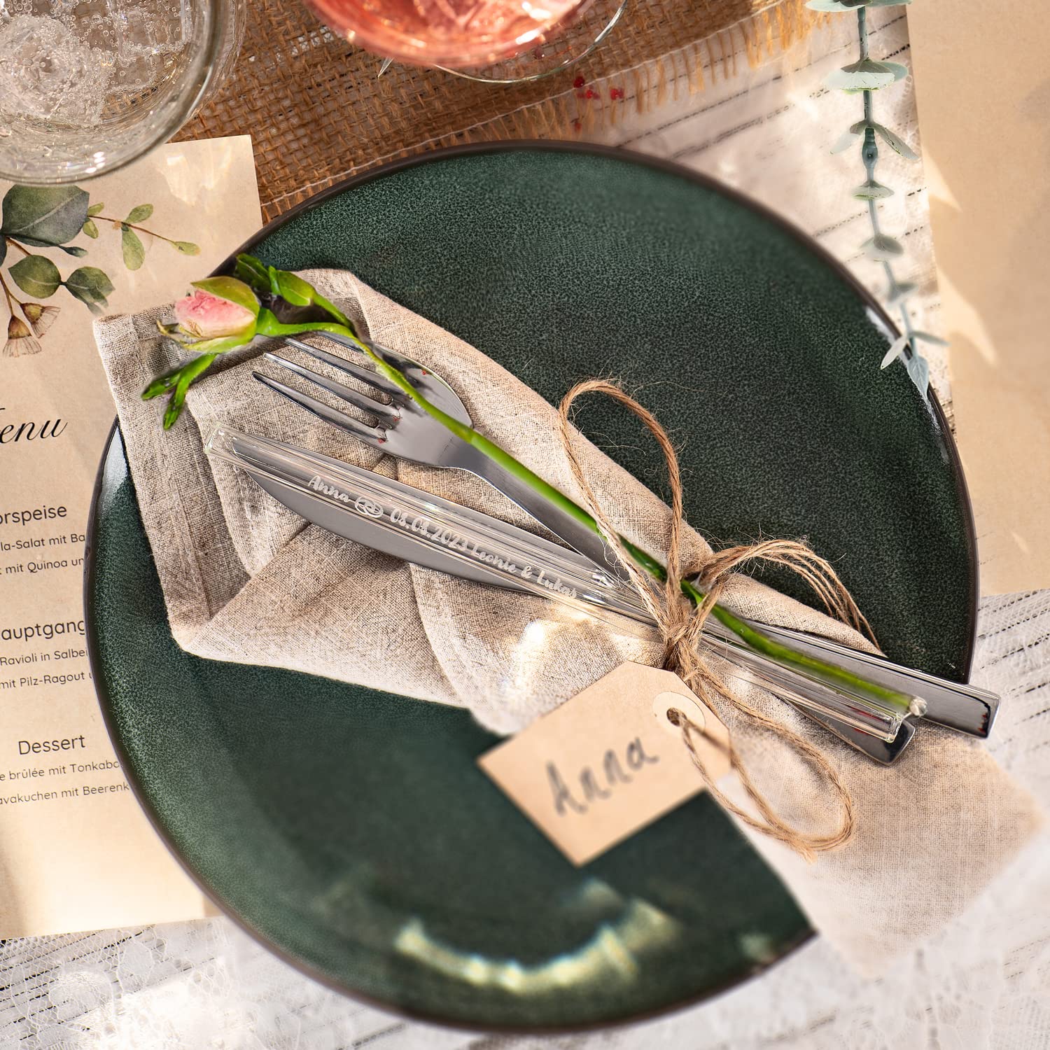 Gastgeschenke für Hochzeit mit 50 individuellen Namen oder Texten graviert - Personalisierte Glasstrohhalme mit Gravur für Kommunion, Taufe, Abschied, Erzieherin oder Hochzeitsgeschenk