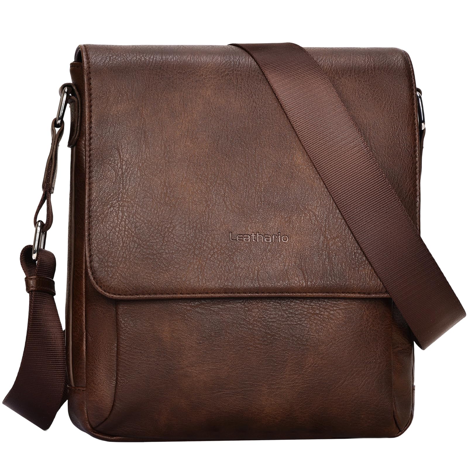 Leathario Mens Crossbody Bag Vegan Leather Shoulder Purse Side Sling Satchel Small Messenger for Travel Work Daily