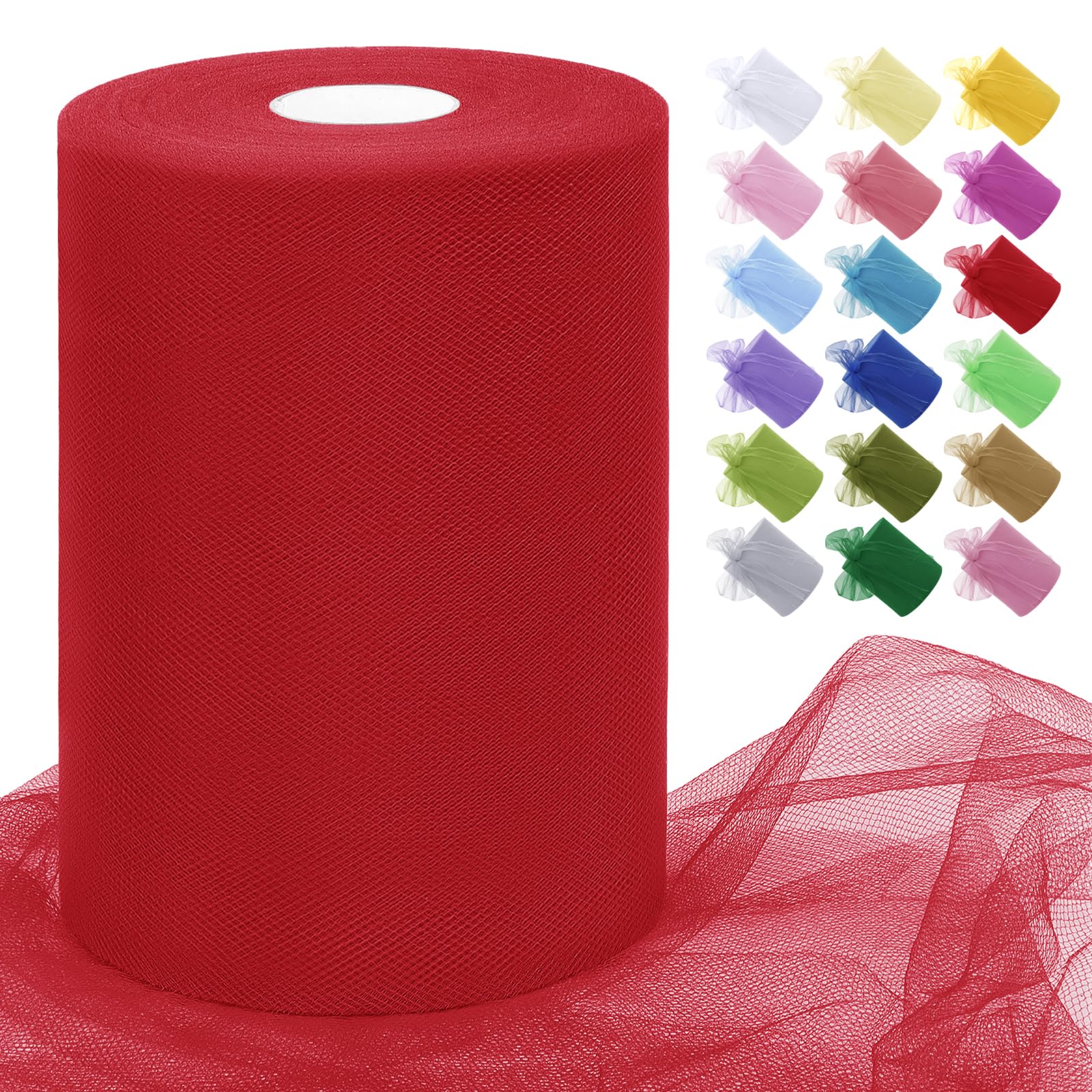 Uiopa Red Tulle Fabric Roll 15cm x 91m Polyester Netting Fabric Mesh Tulle Ribbon for Tutu Skirts, Gift Wrapping, Birthday/Party/Wedding Decoration, DIY Projects