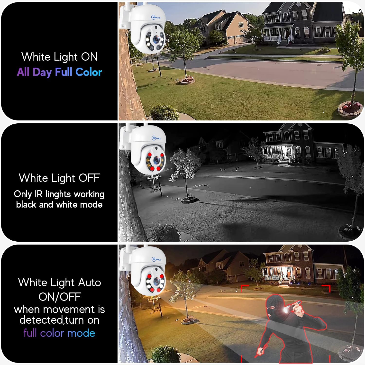 MOVOLS 2.5K 10CH Wireless PTZ Security Camera System,8 x 5MP WiFi Auto Track Camera Outdoor,Color Night Vision,5X Digital Zoom,AI Pet Human Vehicle Detection,Light & Siren Alarm,2TB HDD, 24/7 Record
