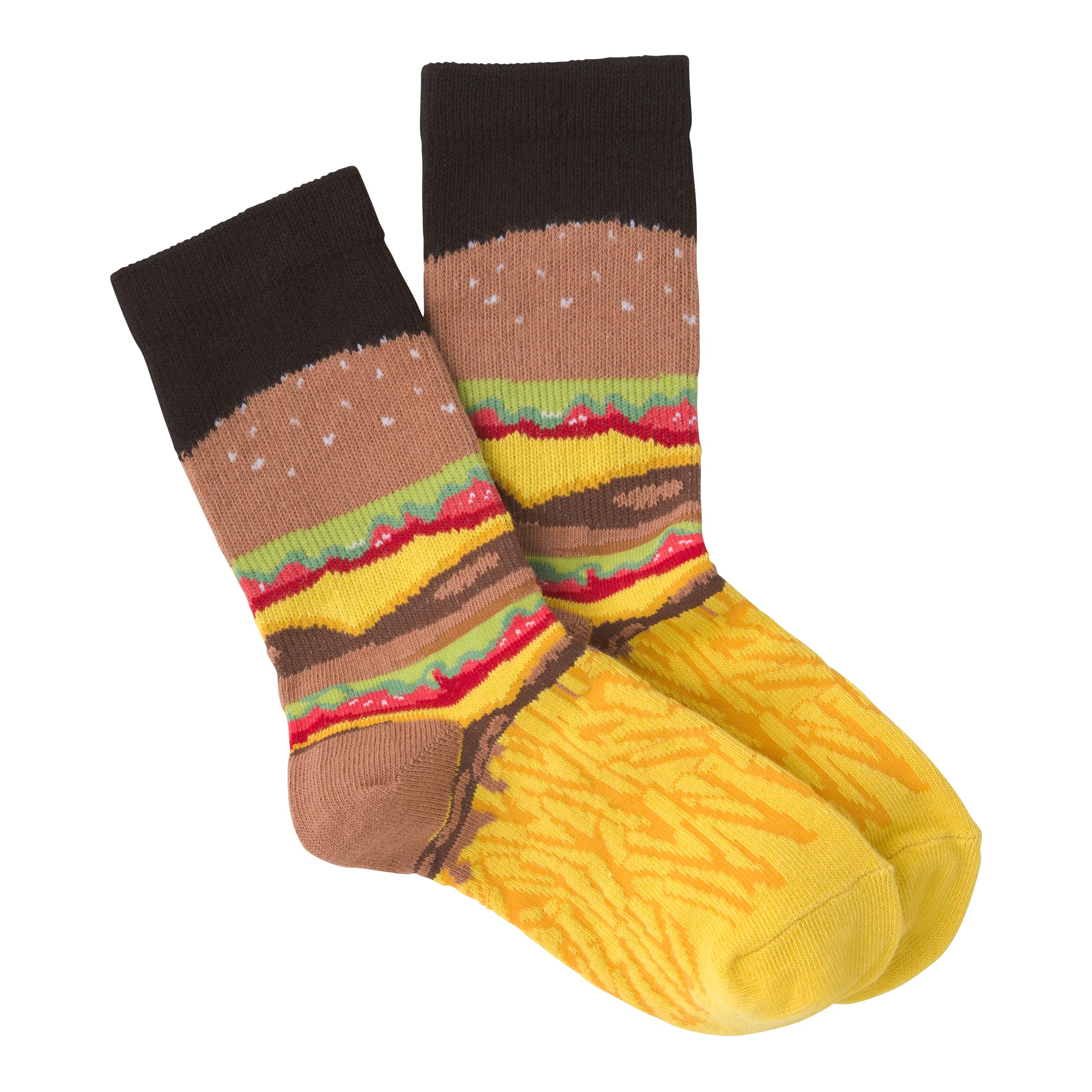 K. Bell Unisex Child Fun Conversation Starter Crew - 1 Pairs Cool Novelty Gifts Casual Sock, Burger And Fries (Black), Medium US
