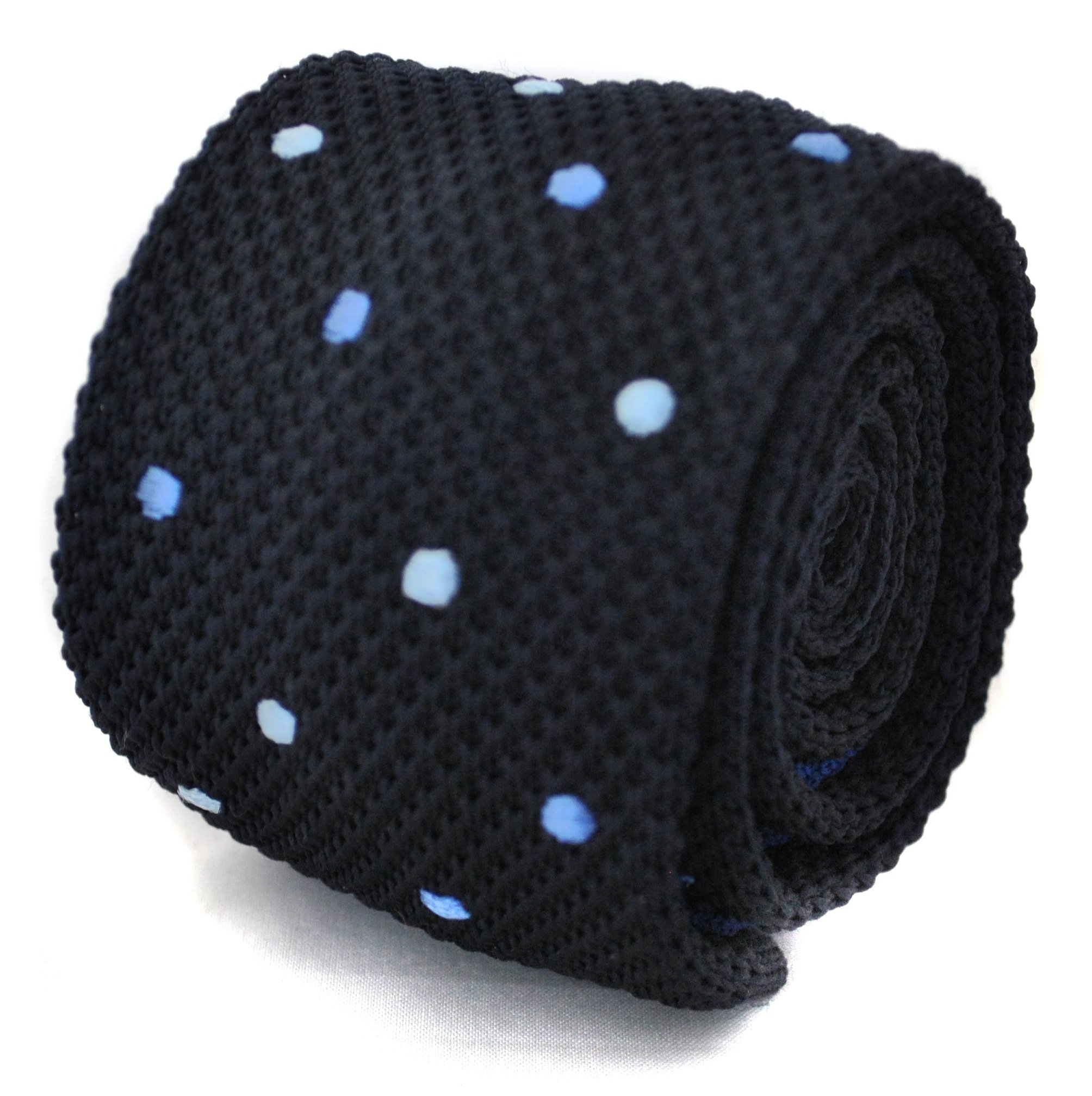 Frederick Thomas Men's Navy Blue Knitted Tie Spots ’S Premium Neckwear Formal Office Weddings Dinner Parties Classic Length 147Cm