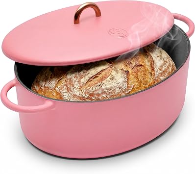 Great Jones Dutchess Cast Iron Dutch Oven Pot With Lid Taffy - Large 6.75 Quart Size, Dual Handles - All Stovetop Safe - 500 Dutch Oven For Bread Baking | Dishwasher Friendly