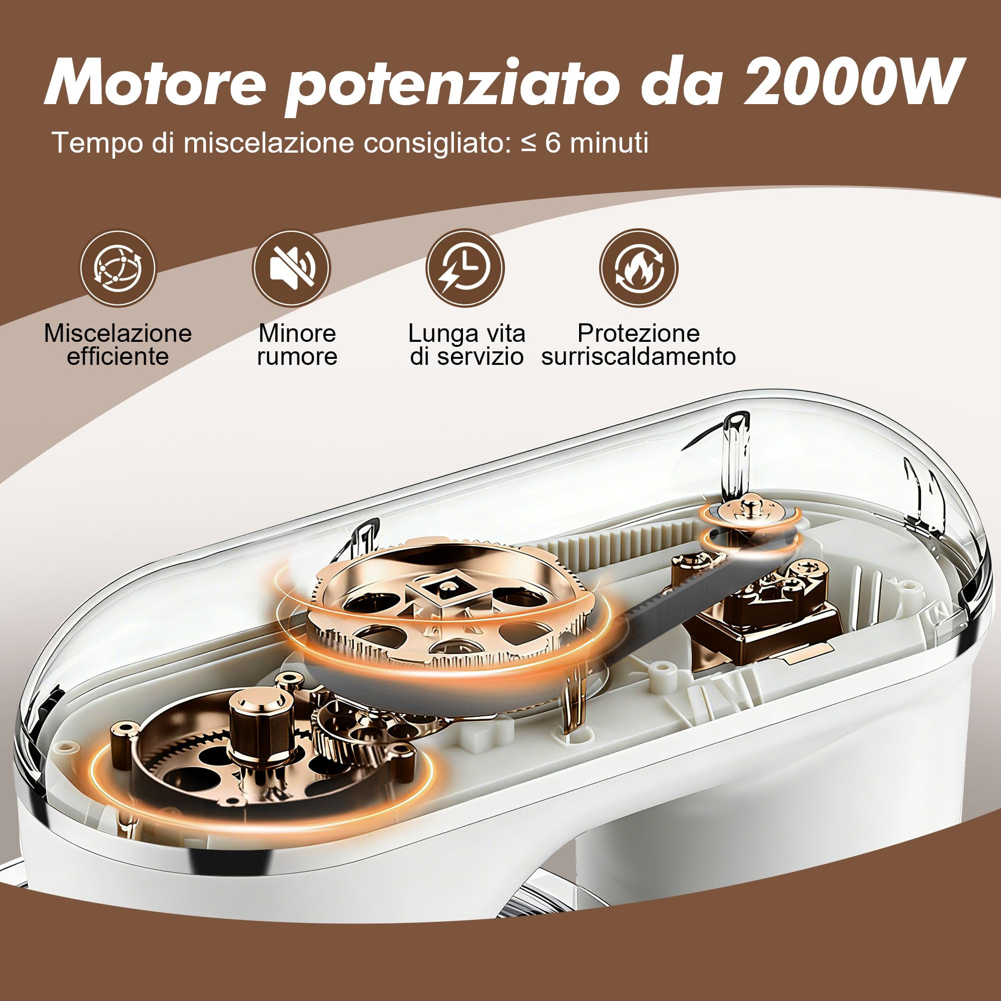 Fab by Kitchen in the box Impastatrice Planetaria, 8L Planetaria Professionale 2000W, 10 Velocità con Uncino Impastatore, Mescolatore e Frusta Sbattitrice (Bianco Ghiaccio)
