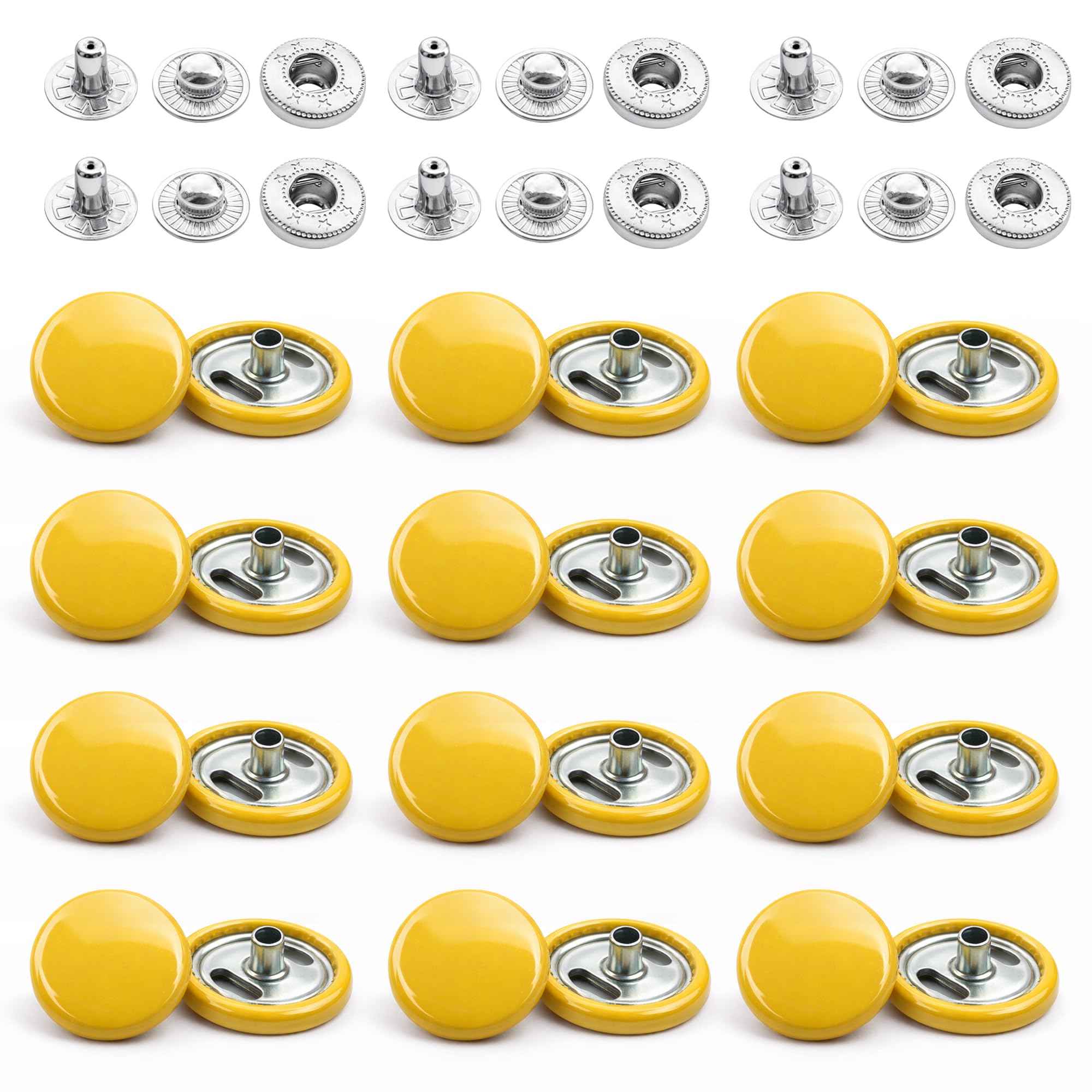 WedDecor 15mm Yellow Snap Fasteners S-Spring Large 4 Parts Press Studs Sew Buttons for Leathercraft, Sewing, Jackets, Shirts, Fabric, Repair, DIY Projects, 100pcs — image 1