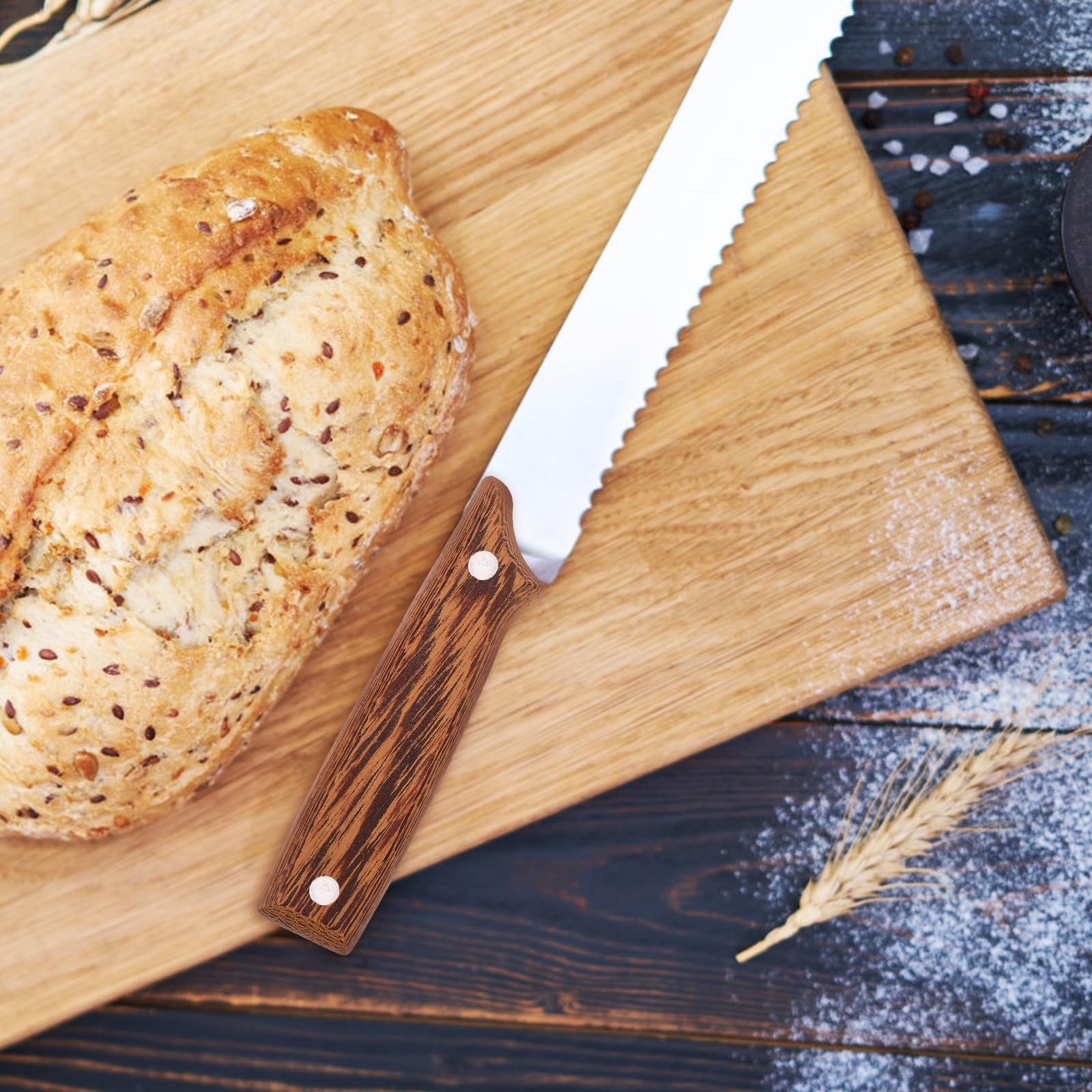 SHINEOFI Mango de Madera para Cuchillo de Cocina de 22 CM sin Agujero Accesorio Reemplazable de Madera de Pollo Alas 4 Pares de Remaches Empuñadura Antideslizante para Utensilios de