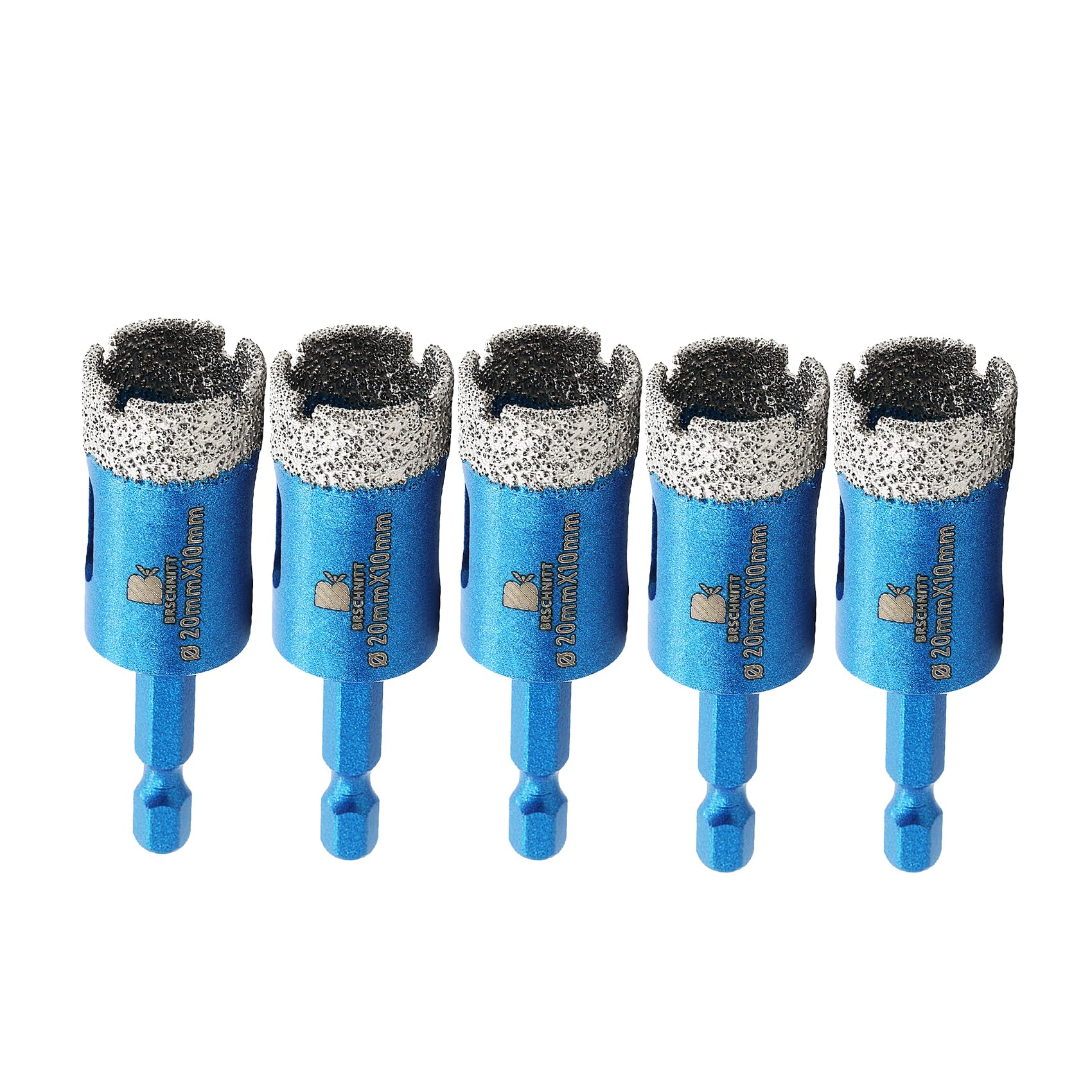 BRSCHNITT 5pcs 4/5 Inch Diamond Hole Saw Drill Bit - Hex Shank Dry Drilling for Porcelain, Ceramic, Stone, Granite, Marble