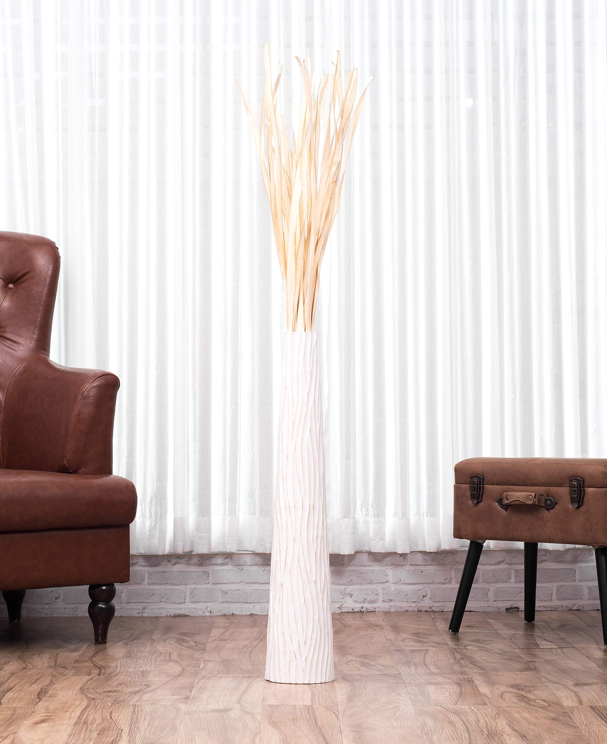 Leewadee Jarrón de Suelo Grande 65 cm Madera de Mango Pampa & Flores Secas | Jarrón Deco para Salón, para Ramas & Hierbas Secas. Más resistente que la Cerámica, sin Agua. Boho