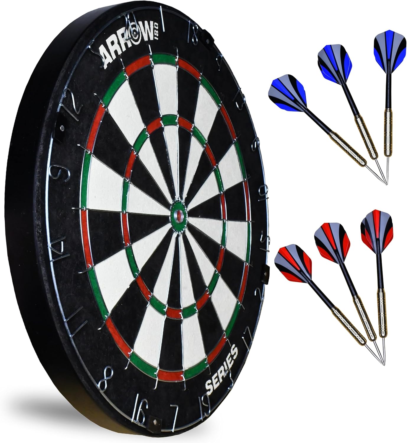 Bristle Dartboard Tournament Set, Natural Sisal Board Official Specifications, 2 x 18g Steel Darts Sets, Round Wire System, Adjustable Number Ring
