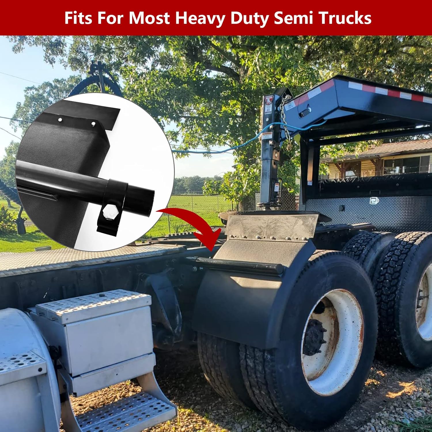Grandroad Auto Poly Quarter Fenders for Semi Truck, 24" x 24" Black Plastic Quarter Fenders Set with Tube Bracket and Mounting Hardware, Fit for Freightliner, Kenworth, Volvo, Peterbilt,etc. 1 Pair