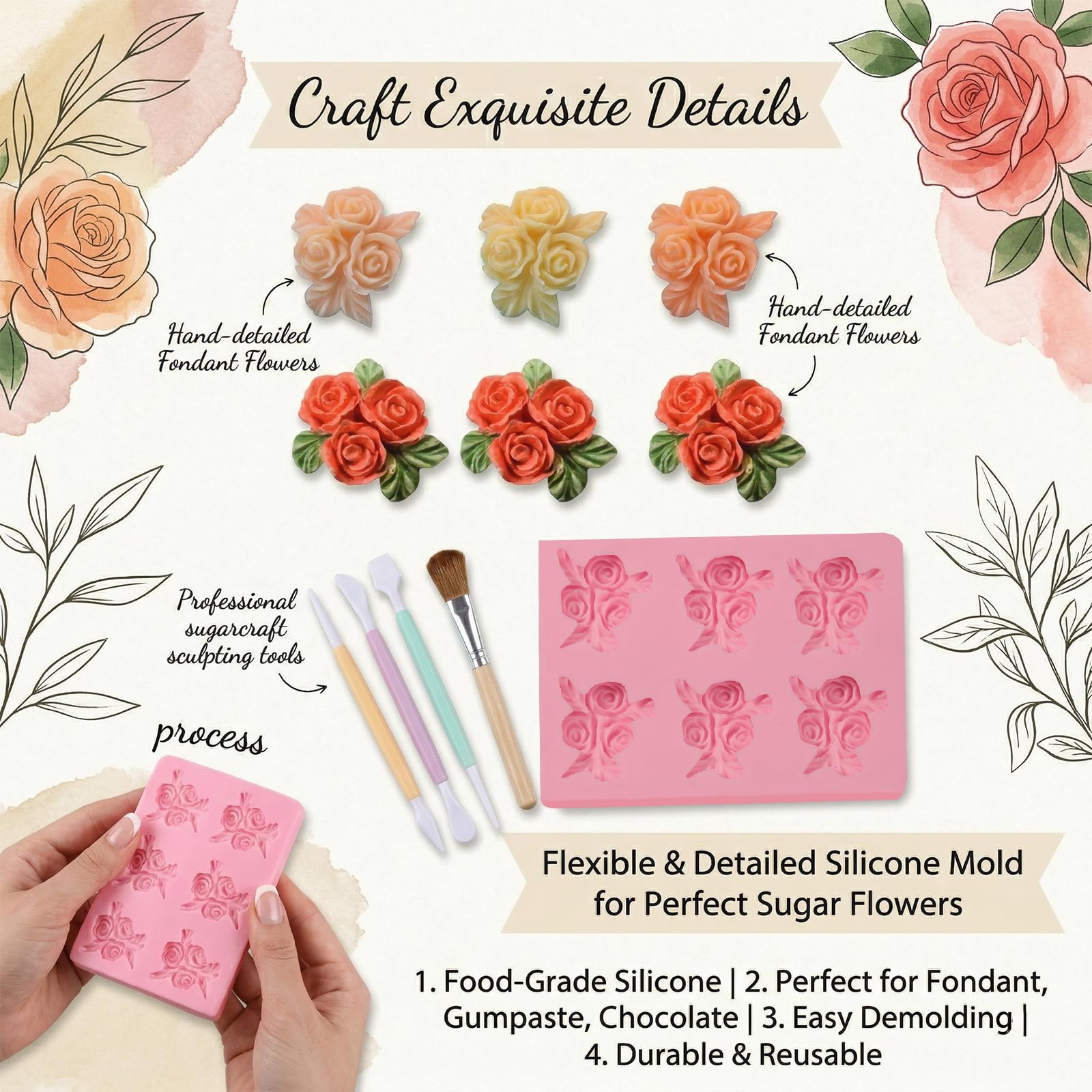 Molde de silicona con 6 cavidades para decoración de pasteles, para bodas, día de San Valentín, fiesta de cumpleaños, aniversario, cupcakes, chocolate, galletas, gelatina, pasta de flores, jabón