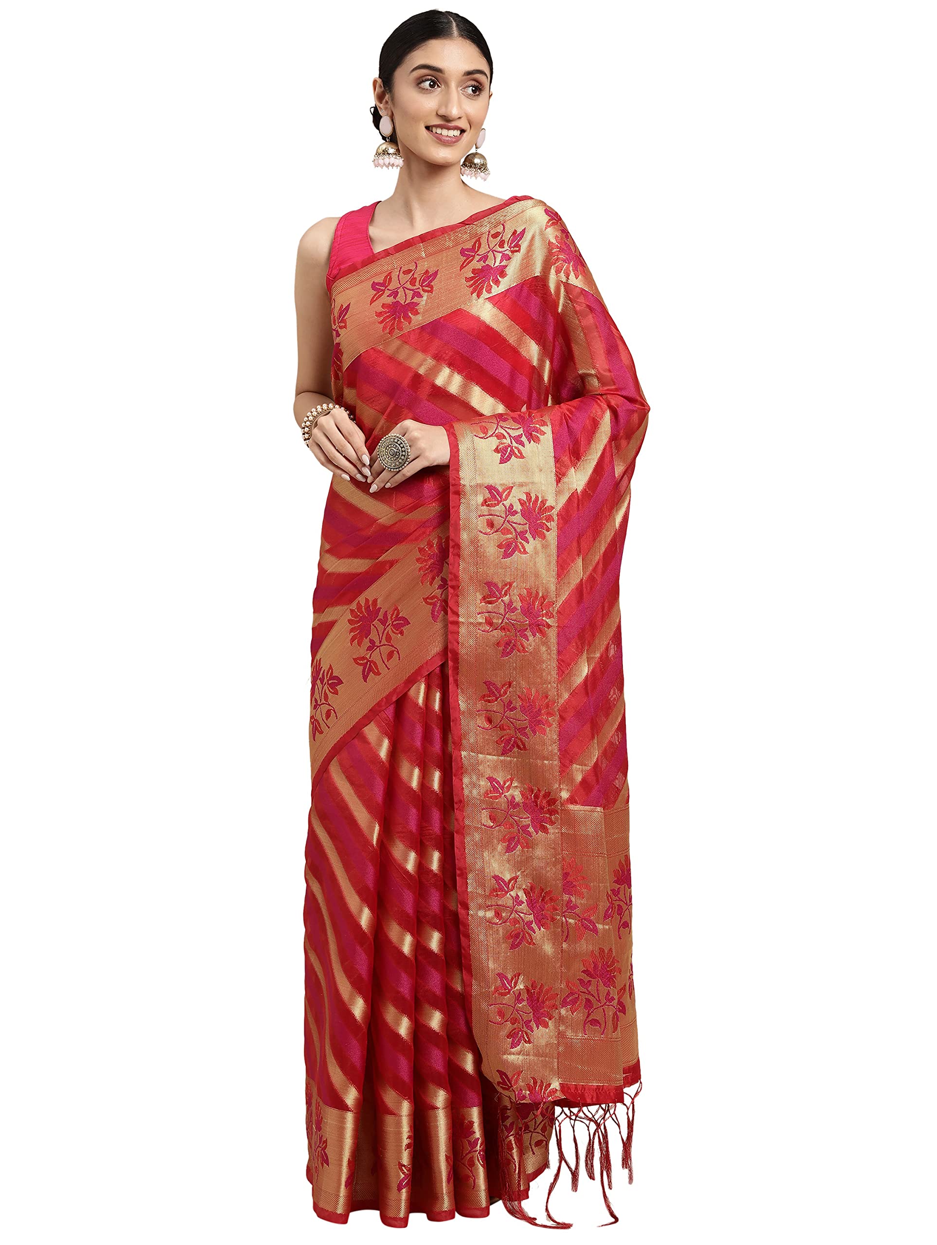PISARAWomen's Organza Silk Saree With Unstitched Blouse Piece