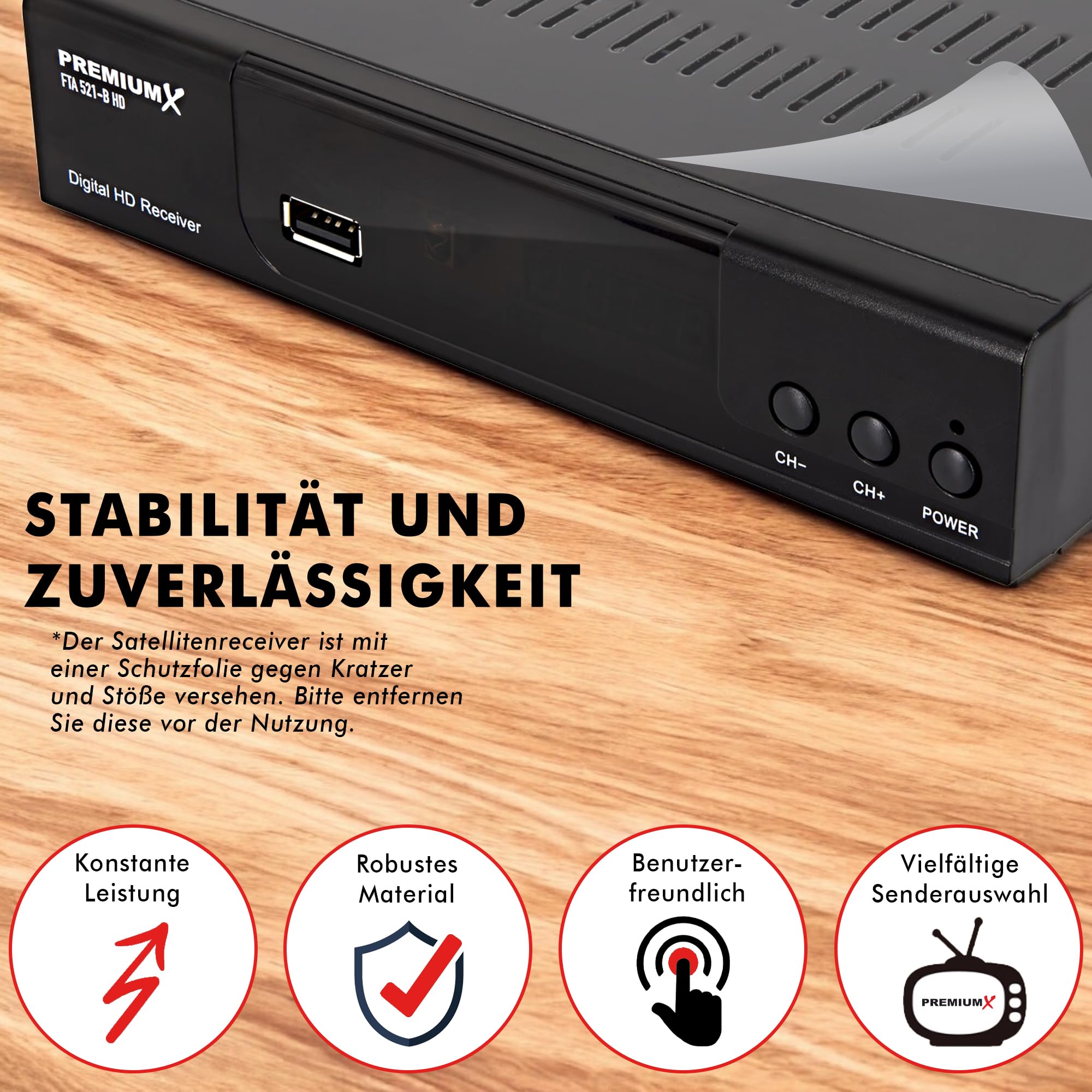 Satelliten-Receiver HD 521 B FTA DVB-S2 FullHD HDMI SCART 2X USB Multimedia-Player 12V