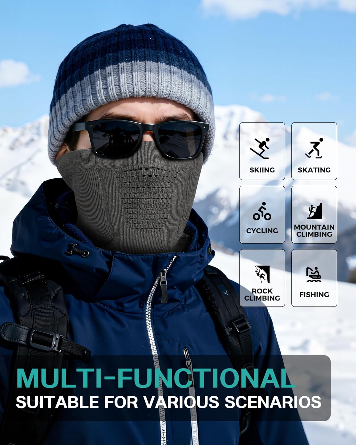 Winter Neck Gaiter Windproof Neck Warmer Scarf Breathable Half-Face Mask Ski Mask Unisex for for Cold Weather Outdoor - Image 7