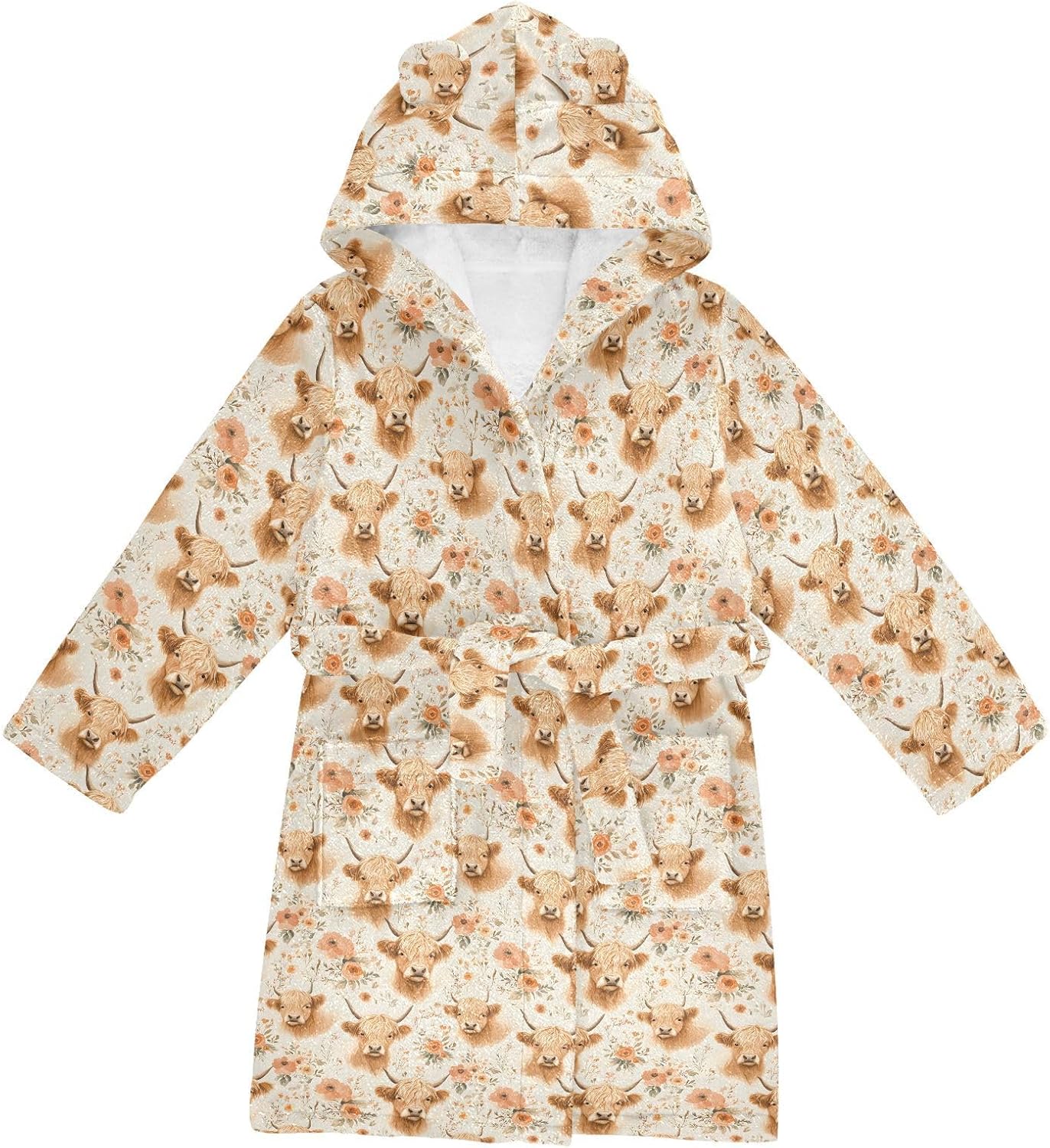 senya Cattle Flower Aa Toddler Hooded Bathrobe Kids Soft Plush Bath Towel Robes for Boys Girls 2-12 Years