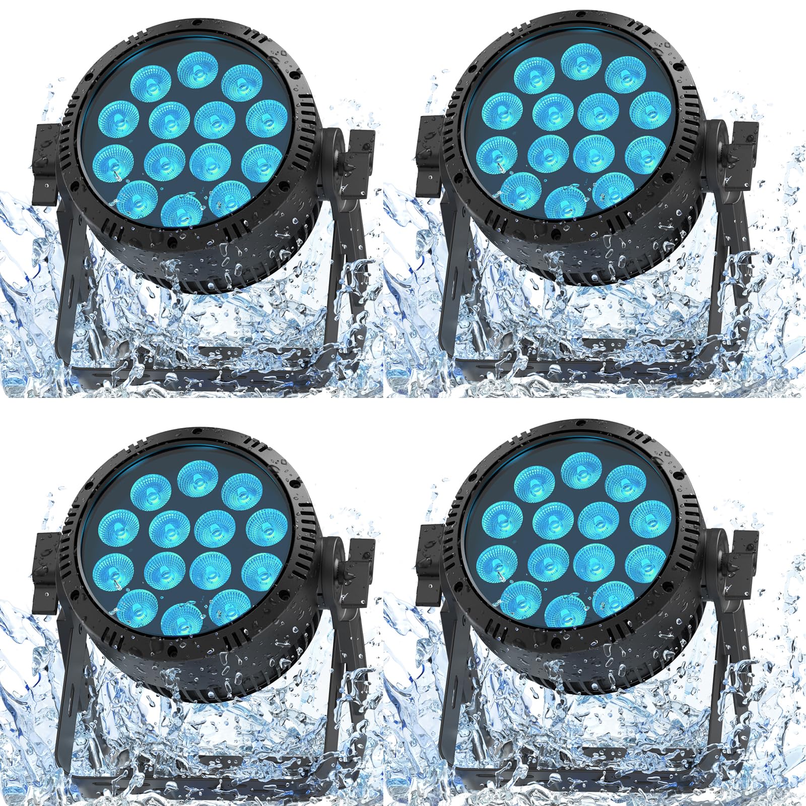 Erreyh 4PCS 210W Projecteur Par LED IP65, RGBW 14 LED Lumière de Scène Étanche, Contrôle D MX 4/9CH, Gradation 0-100% pour Jours de pluie DJ Show Concerts Spectacles et Éclairage Extérieur