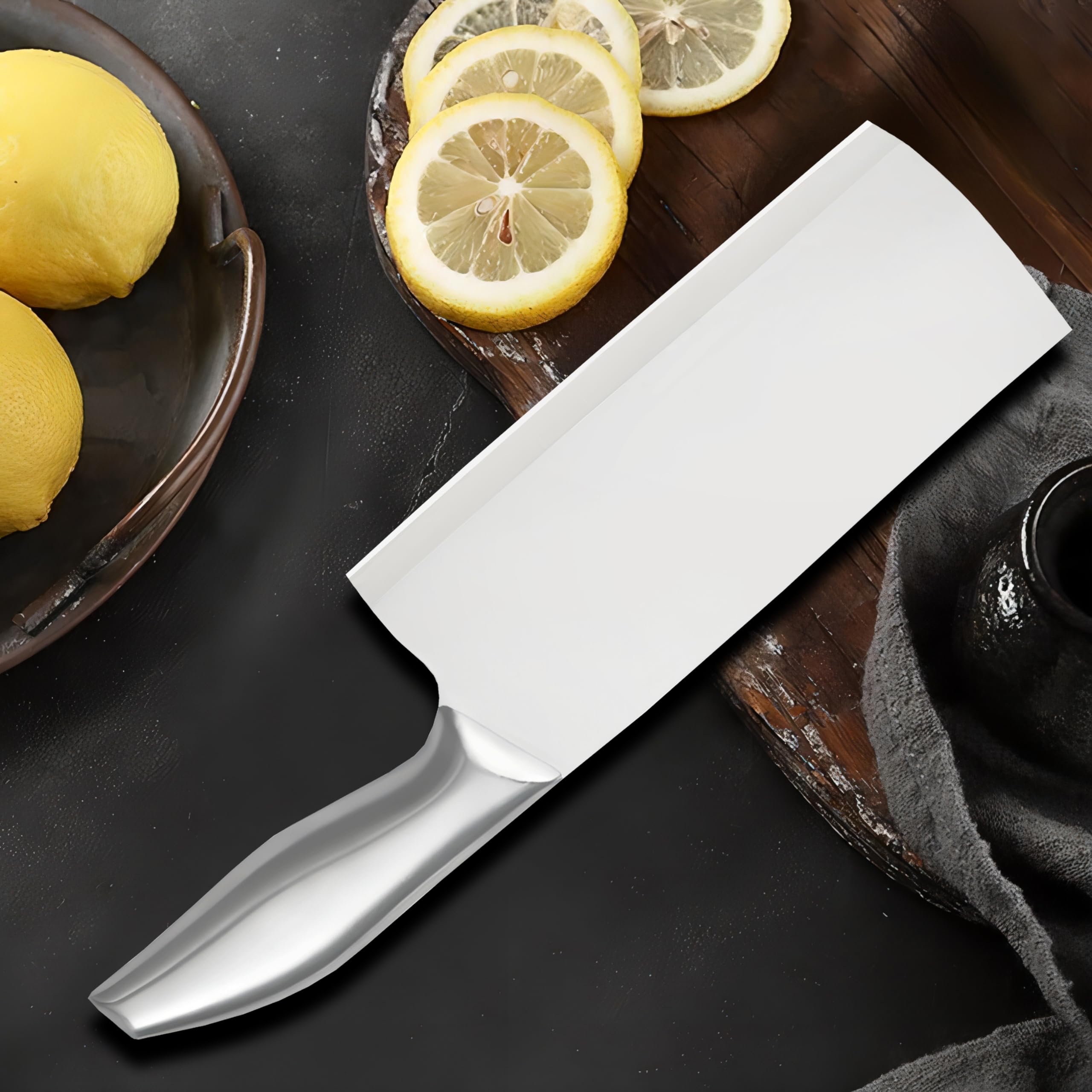 AT-10 Cleaver Knife Stainless Steel Premium Meat and Vegetable Knife, Cleaver Knife,Steel Professional Butcher Chopper,Heavy Duty Blade for Home Kitchen and Restaurant (Silver)