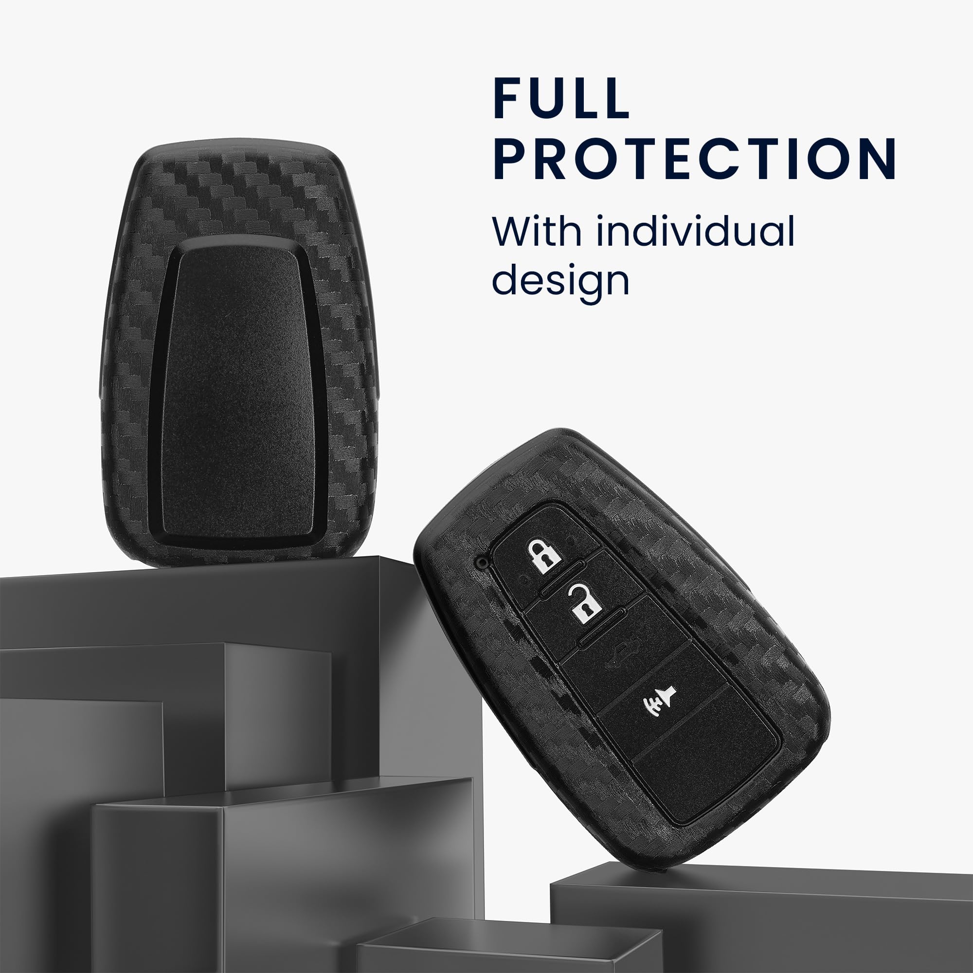 kwmobile Silicone Key Fob Cover Compatible with Toyota 2-3 Button Smart Car Key, Carbon black - Image 2