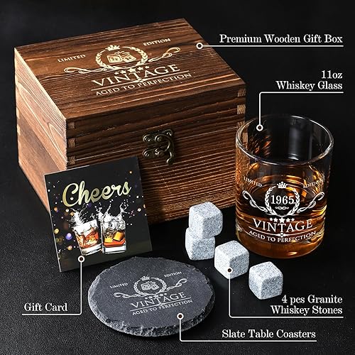 Miniatura 3 de Regalos de 60 cumpleaños para hombres, juego de vasos de whisky, decoraciones de cumpleaños de 60 años, suministros de fiesta, ideas de regalos de