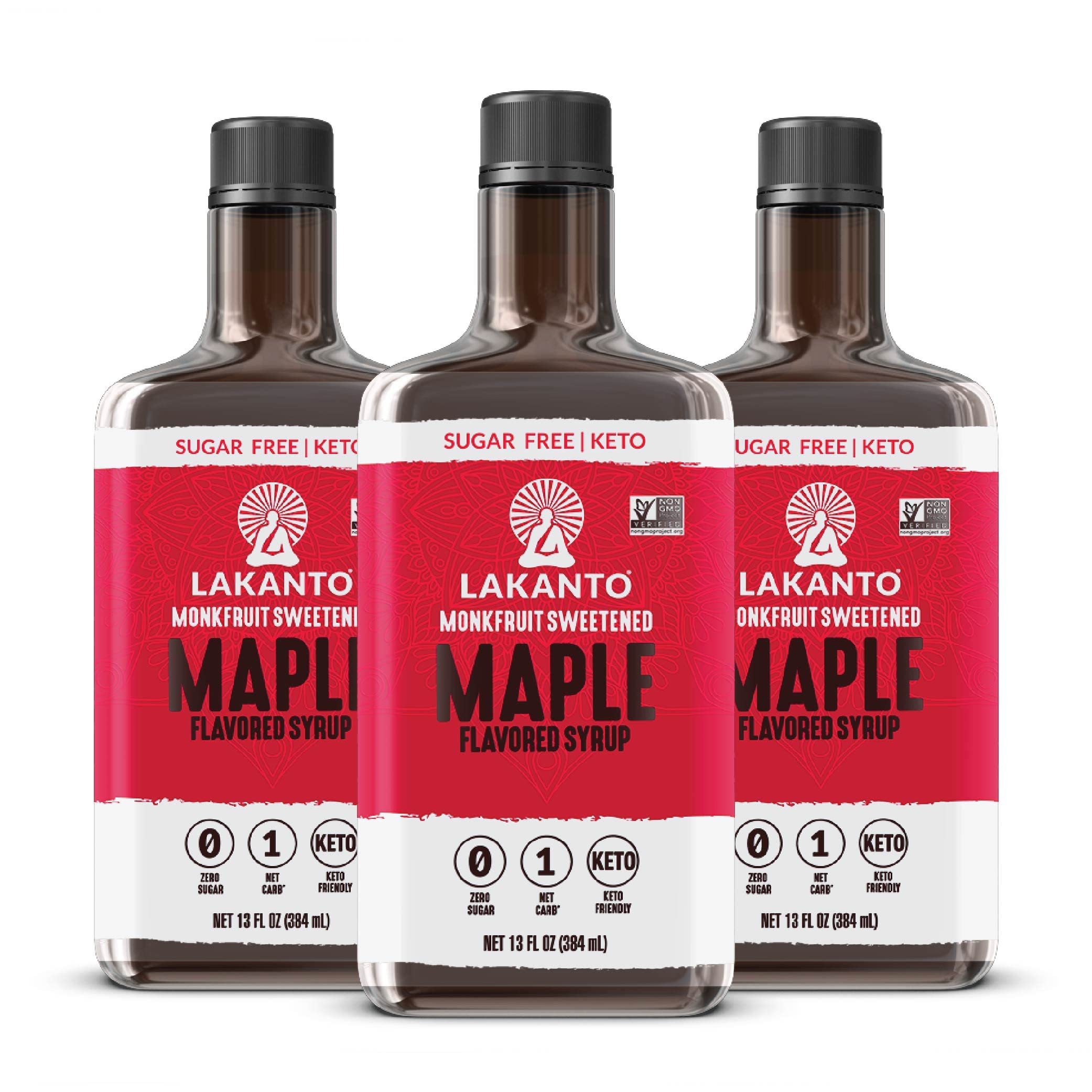 LakantoSugar Free Maple Syrup - Monk Fruit Sweetener, Keto Diet Friendly, Vegan, 1g Net Carbs, Pancakes, Waffles, Oatmeal, Coffee, Tea, Granola, Frosting, Marinade, Dressing (13 fl oz - Pack of 3)