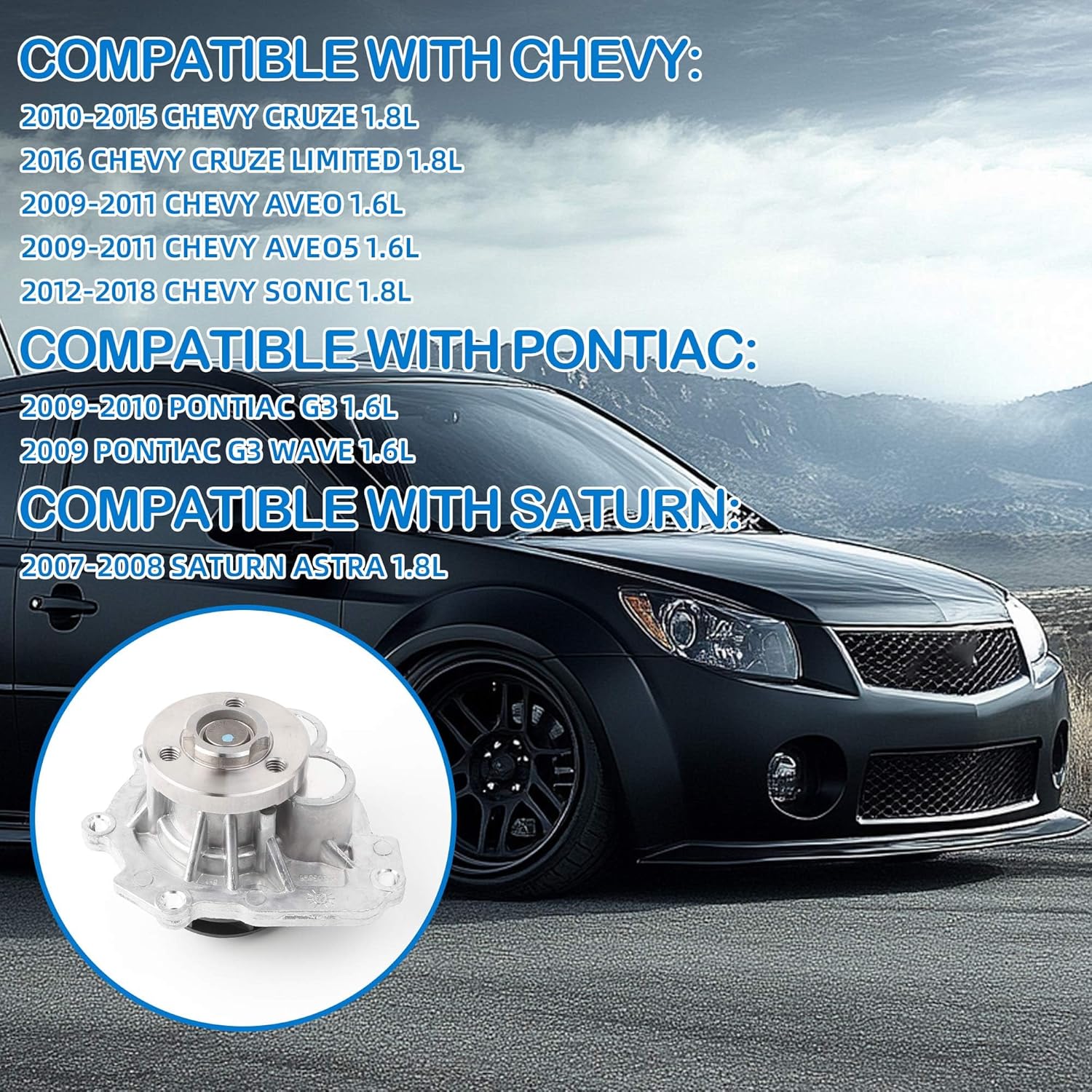 Timing Belt Kit with Water Pump Compatible with 2010-2015 Chevy Cruze 1.8L 2009-2011 Aveo 1.6L 2012-2018 Sonic 1.8L TCKWP338 2519511 24422964 55574864 24436052