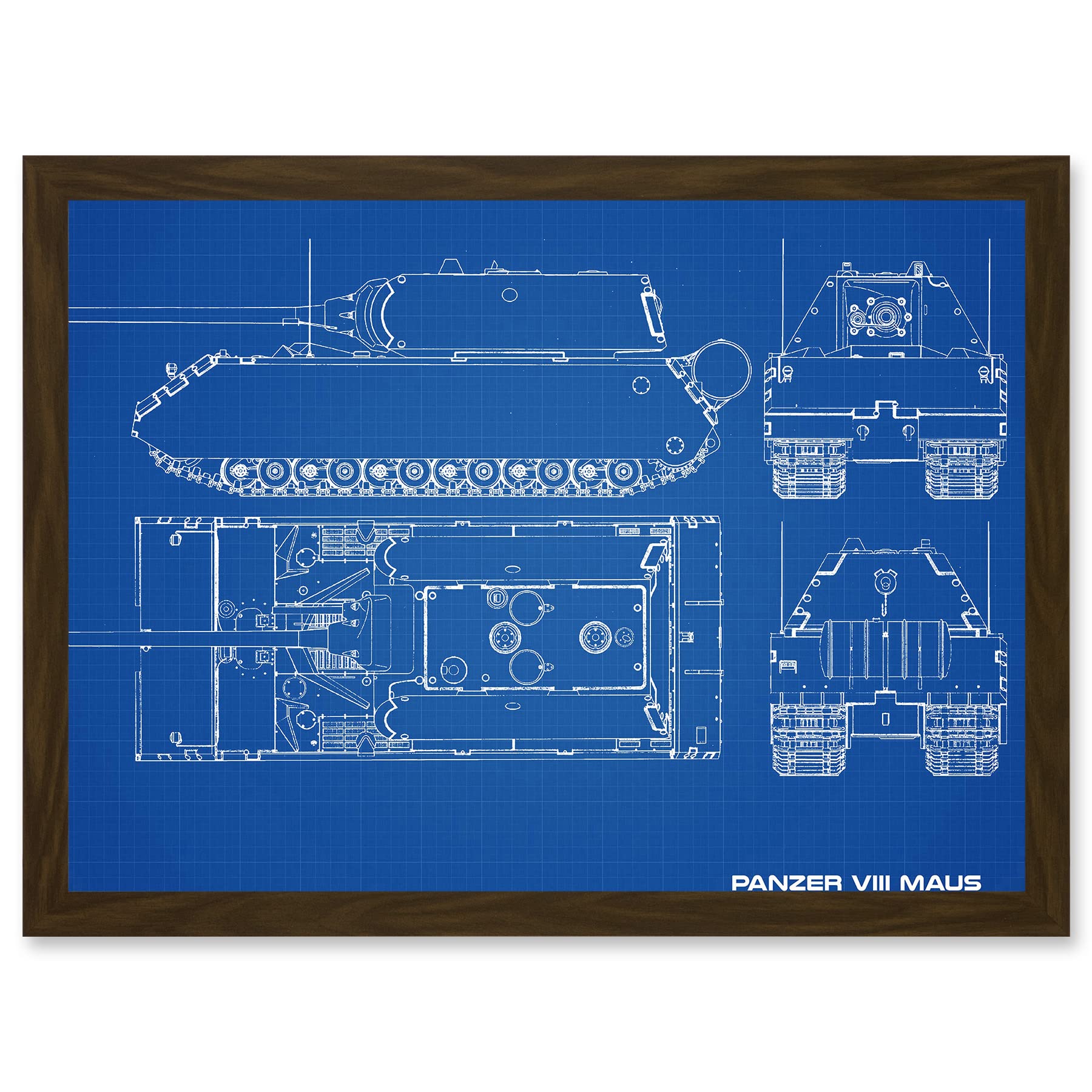 Artery8 Military Panzer VIII Maus Super-Heavy Tank Blueprint Plan Artwork Framed Wall Art Print A4