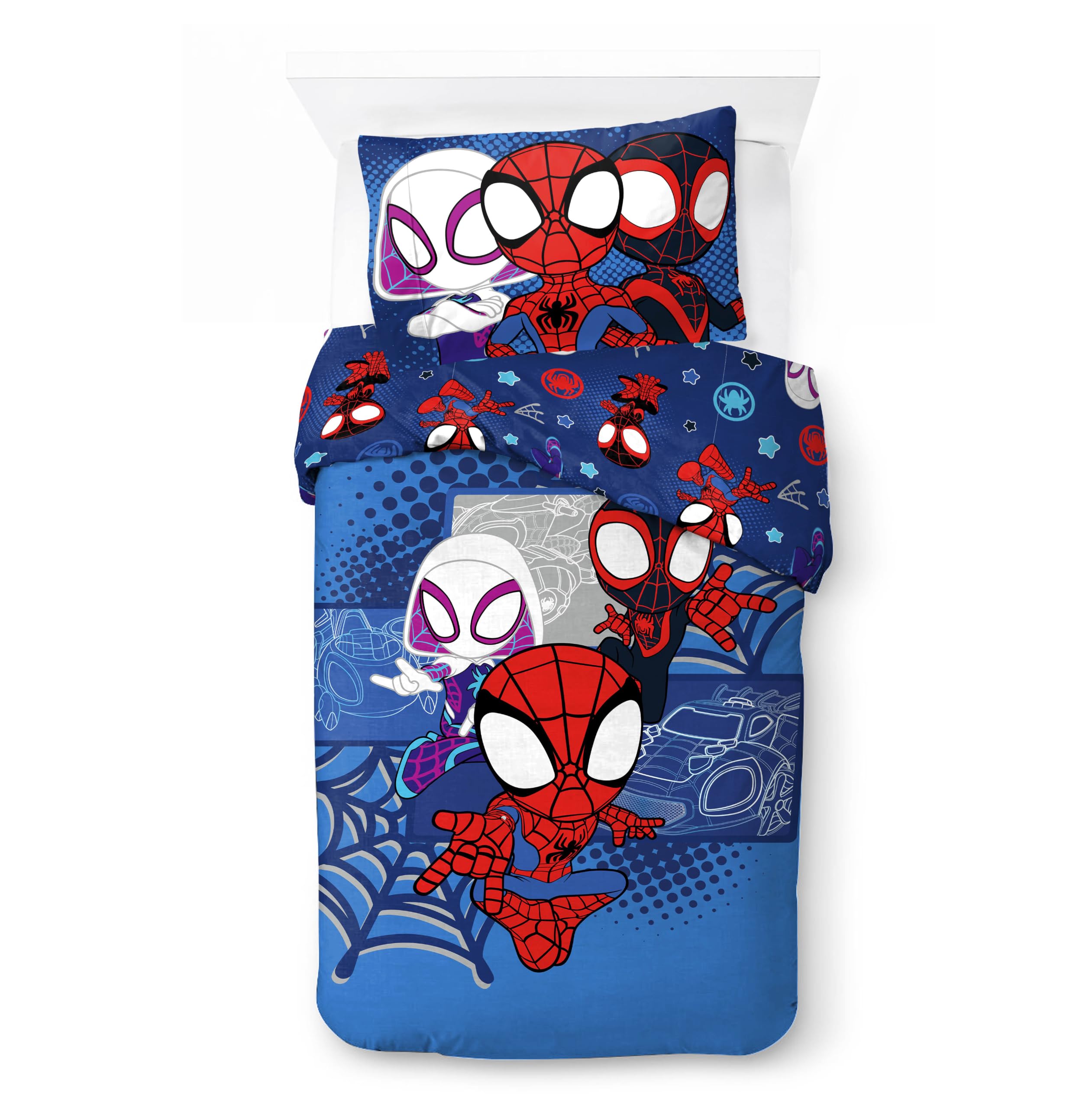 Jay Franco Children's Marvel Spidey & His Amazing Friends Single Duvet Cover Set – 100% Cotton Super Soft Bedding with Pillowcase, Official Licensed Product, Multi, 2 Piece Set