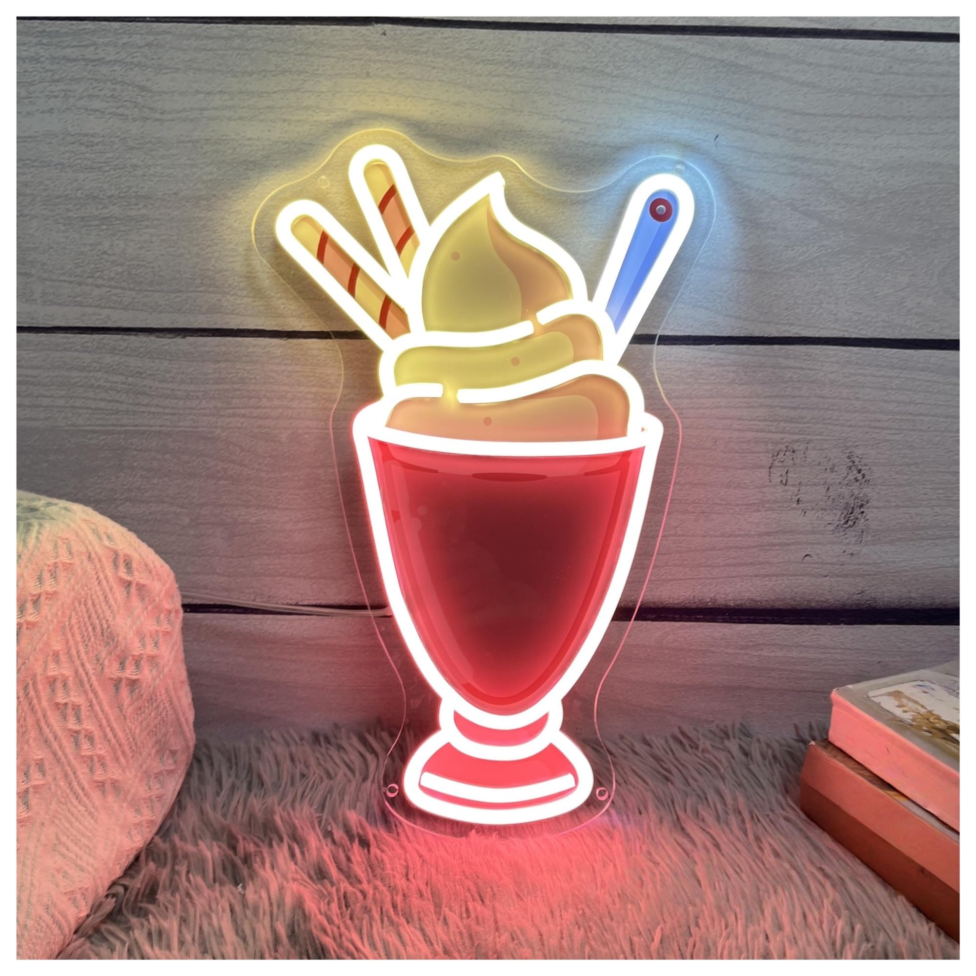 SHOUXI Sign Lamp Milkshake Neon Sign, UV Printing Ice Cream Light, for Drink Shop Decor Business Welcome 33cmx50cm