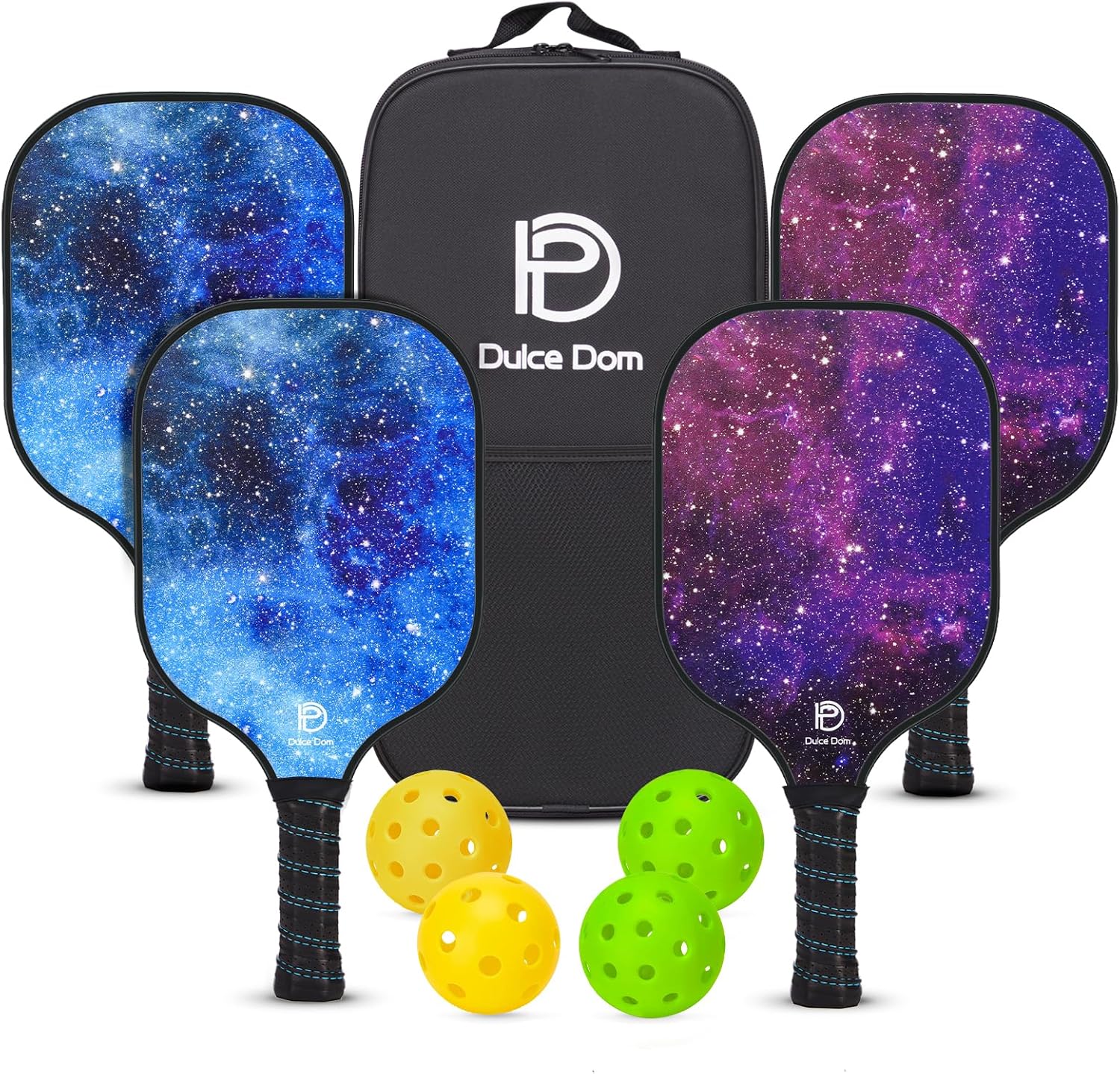 Dulce DOM Pickleball Paddles Set of 2/4 - USAPA Approved, 4 Indoor Outdoor Pickleball Balls, Fiberglass Surface Paddle Racket with Cover Bag, Ideal Training Equipment Gift for Men & Women