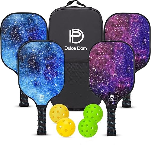 Vista 24 de Dulce DOM Juego de 2/4 palas de pickleball aprobadas por USAPA, 4 bolas de pickleball para interiores y exteriores, raqueta de superficie de fibra