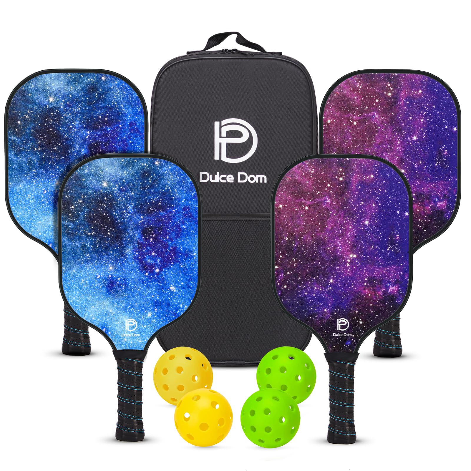DULCE DOM Set di 2/4 racchette da pickleball in fibra di vetro approvate USAPA, con racchette da pickleball, 4 palline da pickleball e borsa da pickleball, racchette da pickleball, regali per