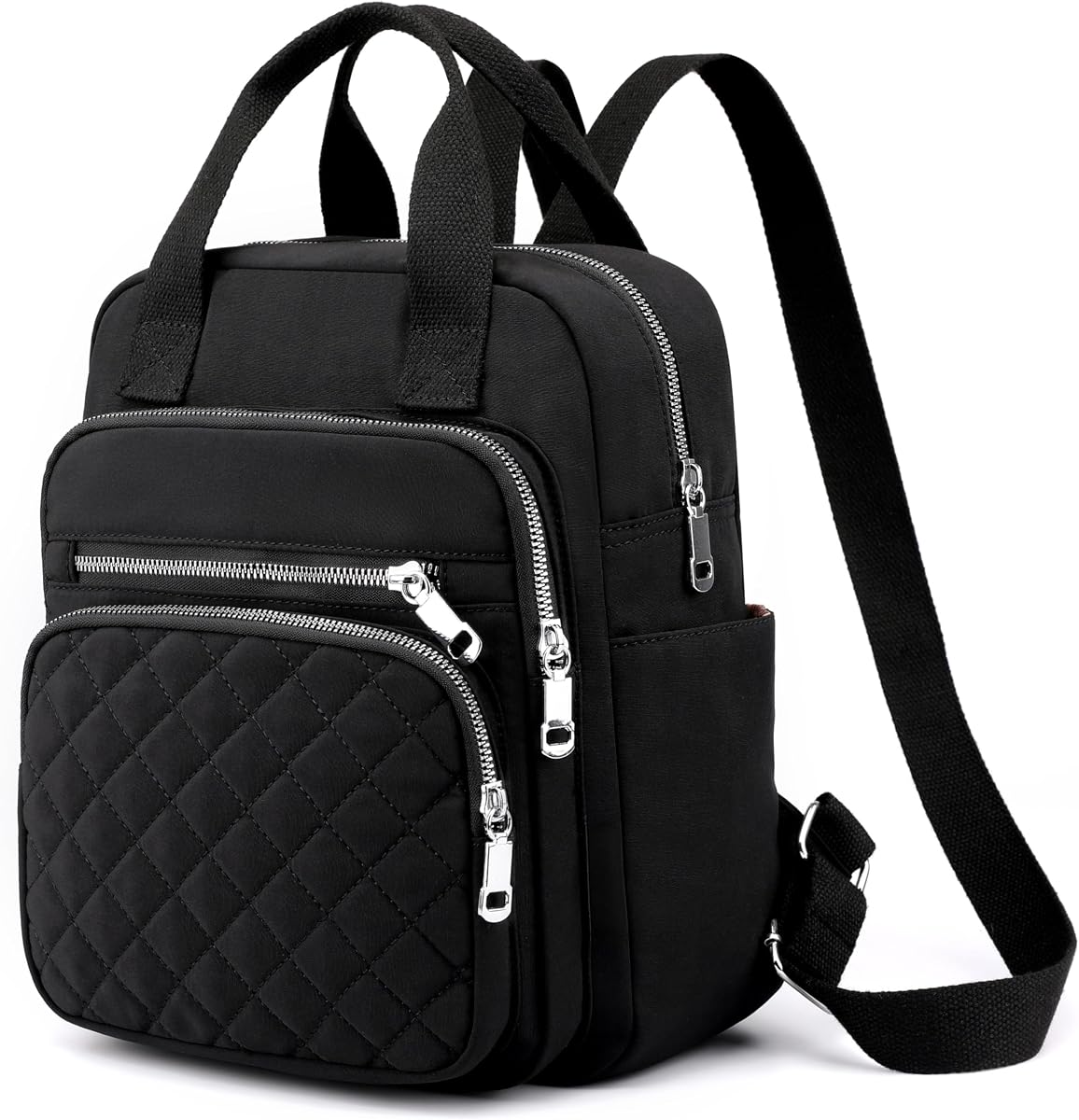 Small Backpack for Women Casual Quilted Square Bag Waterproof Multi Pockets Daypack Lightweight Top Handle Satchel