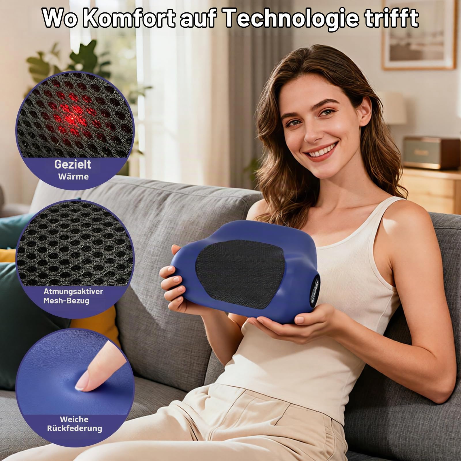 Nackenmassagegerät Kabellos SteBeauty, Massagegerät Nacken Mit 2000 mAh Akku, Elektrische Nackenmassagegerät Mit Wärme, 3 Modi und 3 einstellbare Frequenz, geschenke für frauen männergeschenke | 3-in-1 Kabellose Elektrische Schultermassage mit 2000mAh Ges
