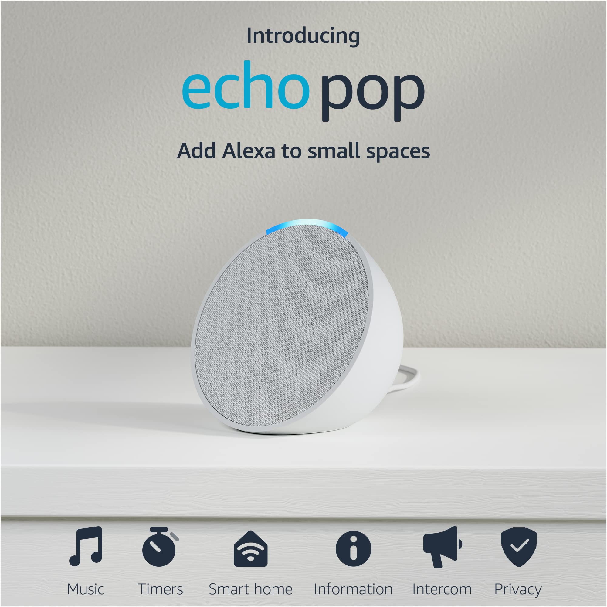 Amazon Echo Pop (newest model), Our smallest speaker, Designed for Alexa+, Fits in any room, Lavender Bloom: Glacier White Device only