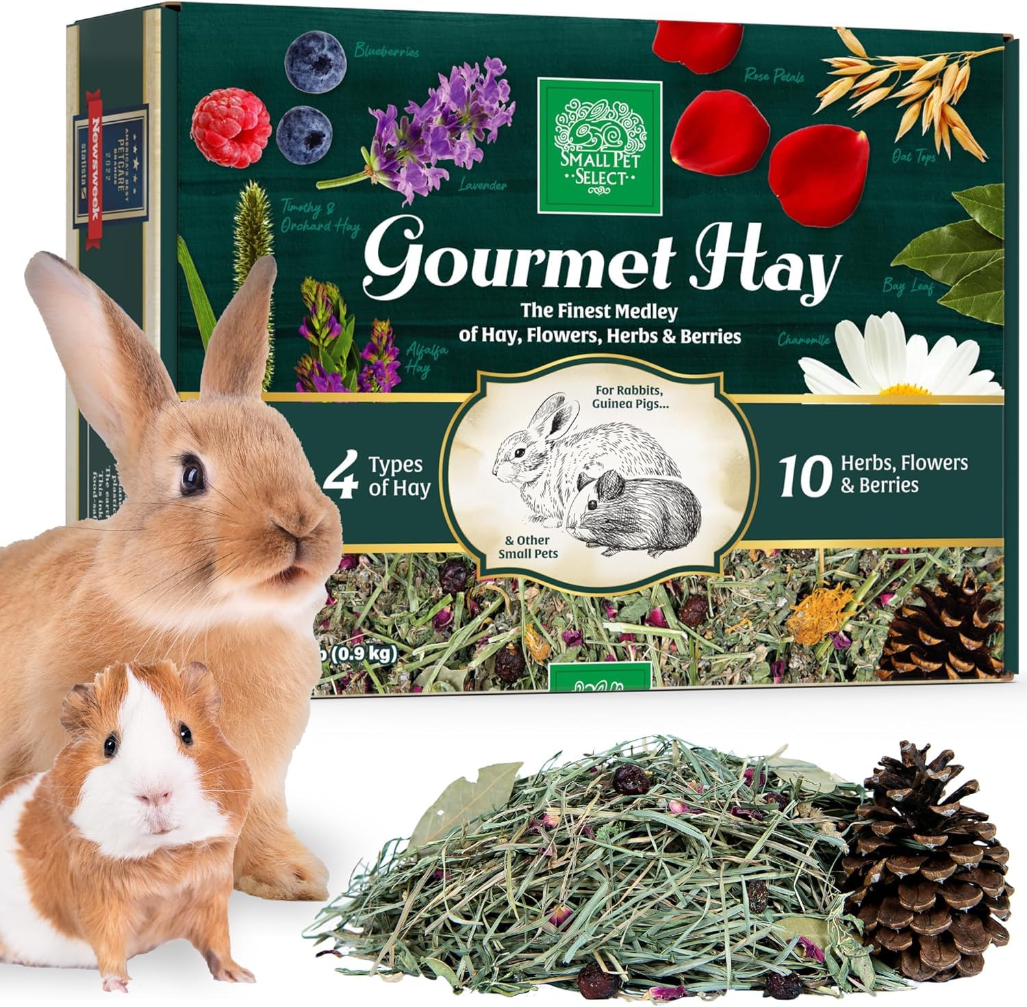 Small Pet Select – Gourmet Hay Blend for Rabbits, Guinea Pigs & Small Animals | Exclusive Treat Mix with Premium Hay, Flowers & Herbs | Healthy, Natural Forage | 2lb Box