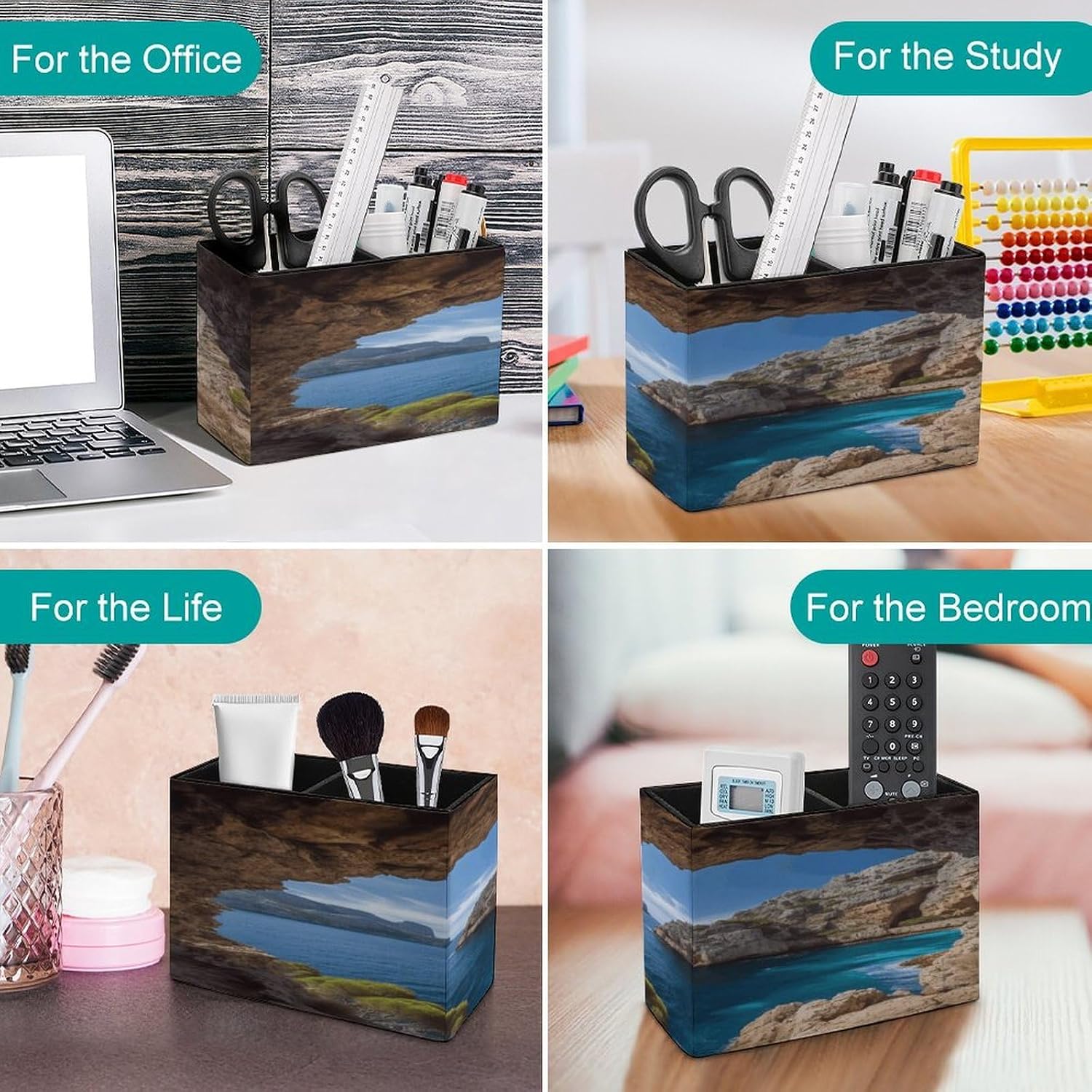 Arch in Mallorca Spain Pen Holder Double Compartments Pen Cup Fashion Makeup Brush Holders Leather Pencil Holder for Work Locker Accessories Modern Pencil Cup for Desk Organizer image 4