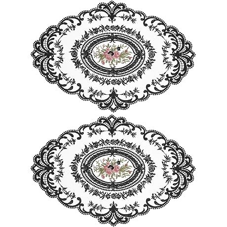 uxcell 2Pack Retro Lace Placemat 12x16-in Oval Embroidered