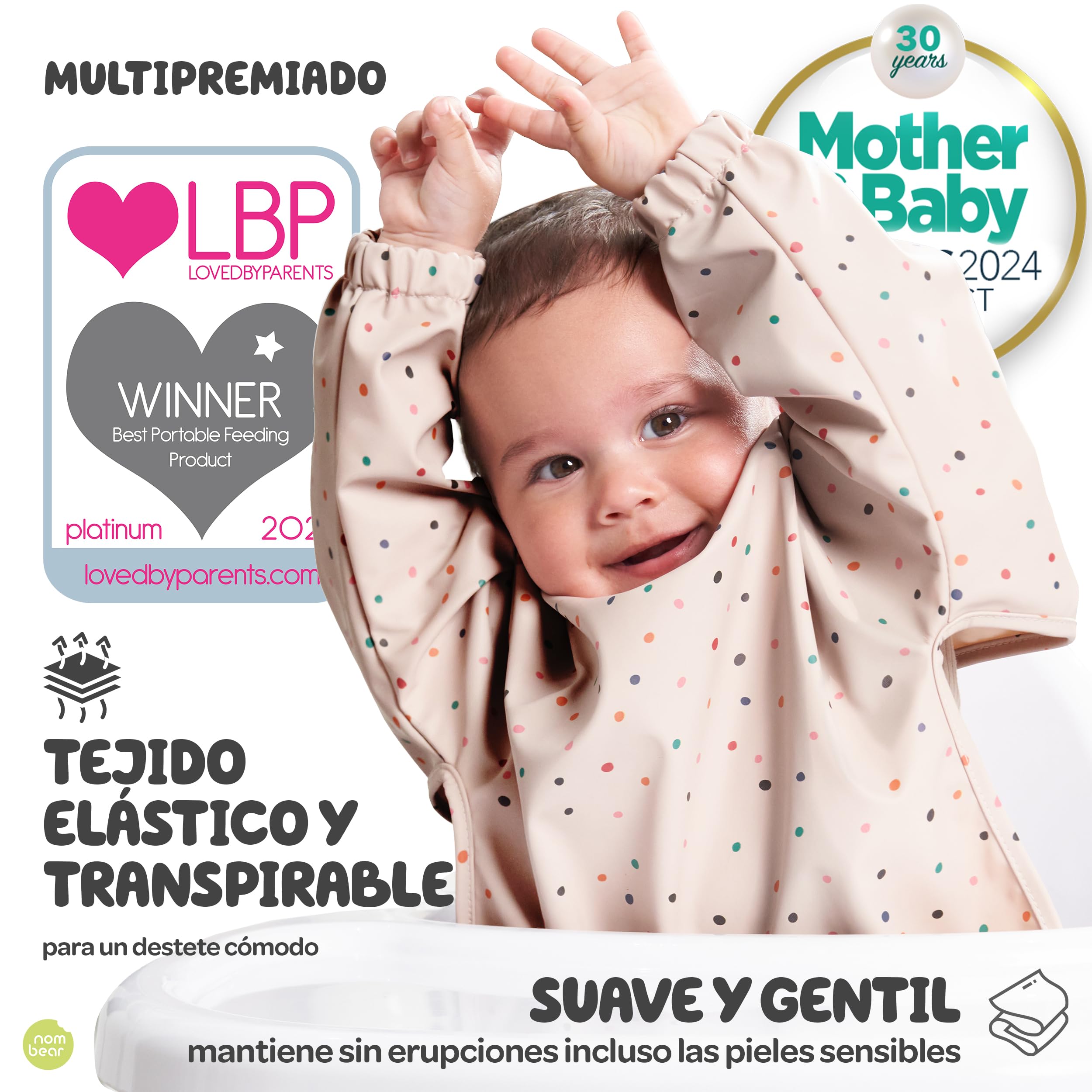 Nombear Baberos Bebé Impermeables con Mangas - Babero con Mangas Impermeable para BLW, desde 6 Meses, Fácil de Limpiar y de Secado Rápido