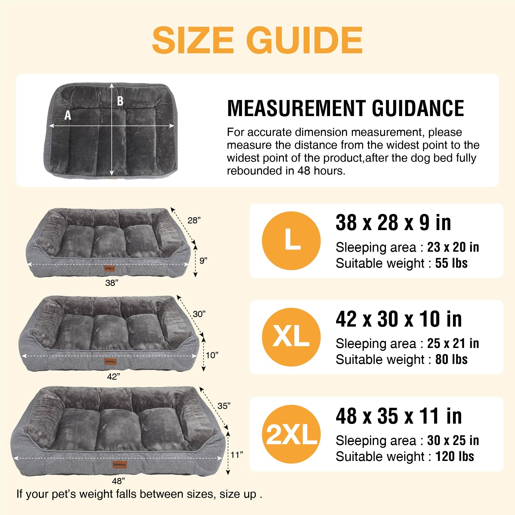 Orthopedic Dog Bed for Large Dogs - Extra Thick Supportive Dog Couch Bed, Pet Beds Sofa with Waterproof Washable Cover & Non-Slip Bottom, Grey, 38x28 Inch - image 5