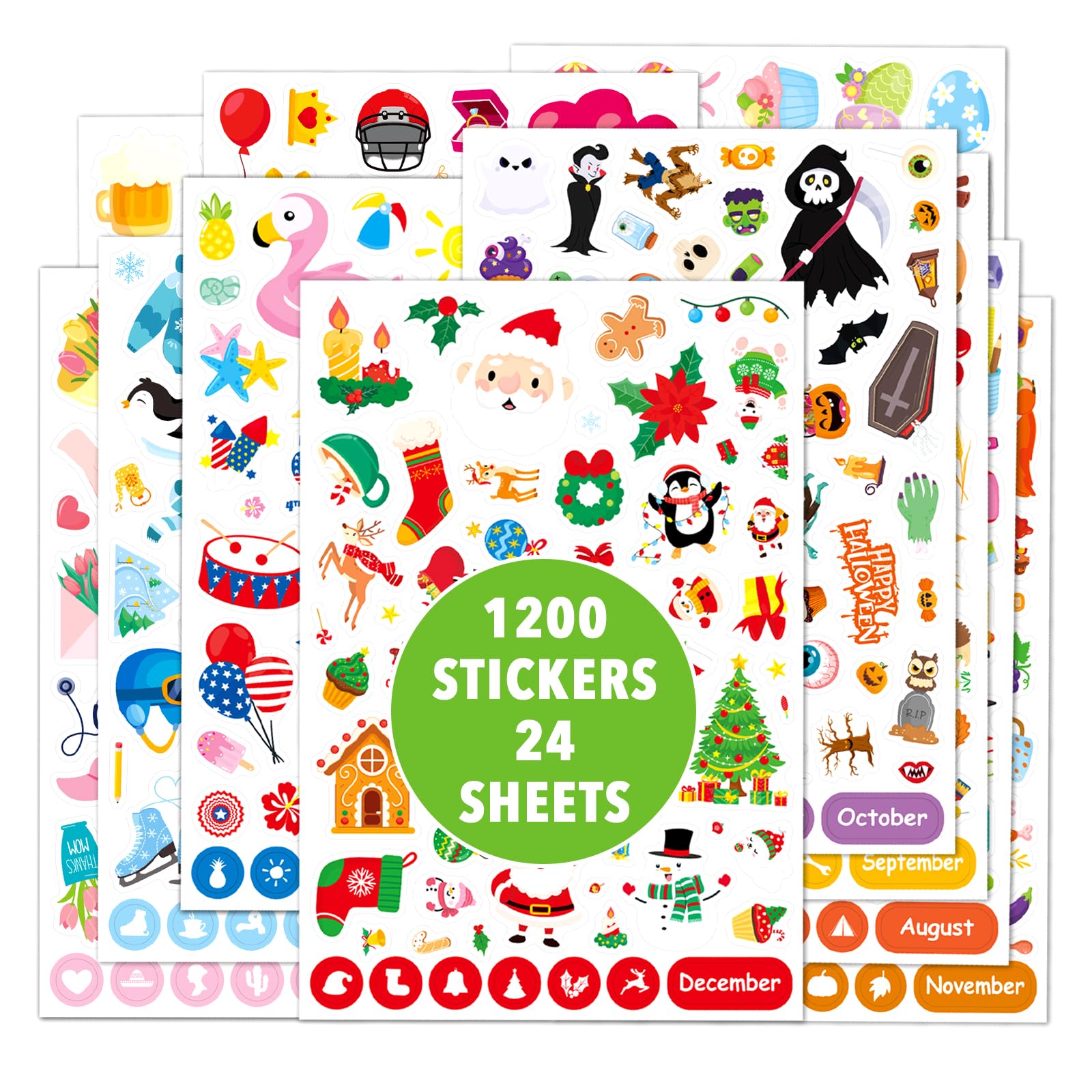 Holiday Calendar Stickers 1200 Counts, Stickers for Journal Planner Calendar Accessories Monthly Daily Planner Sticker for Water Bottle Scrapbook Seansonal Decoration