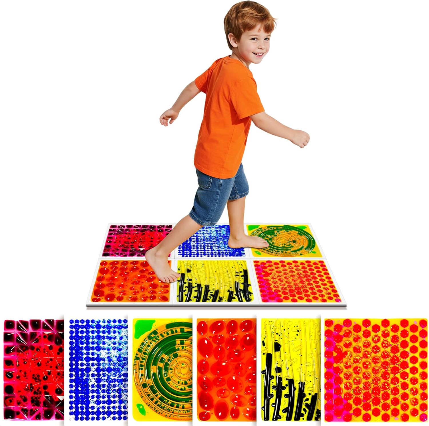 Liquid sensory floor tiles 12" 6-pack for kids